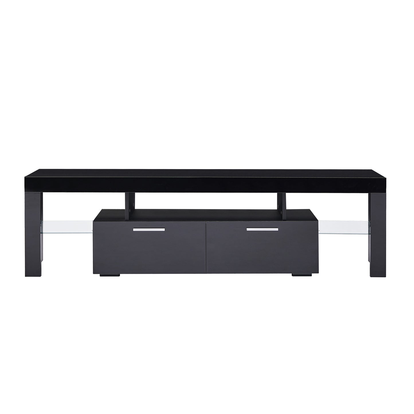 SYNGAR Modern TV Stand for TV up to 70 inches, TV Table Stand with 16-Color LED Lights, TV Console Table with Storage, Black, 63"L×14" W×18"H