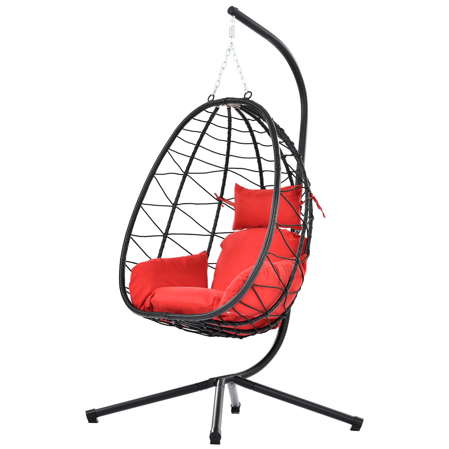 SYNGAR Egg Chair with Stand, Wicker Swing Chair, Patio Hammock Chair with Soft Cushion, Indoor Outdoor Balcony Bedroom Basket Hanging Lounge Chair, Heavy Duty Frame for 300 lbs Capacity, Red, Y024