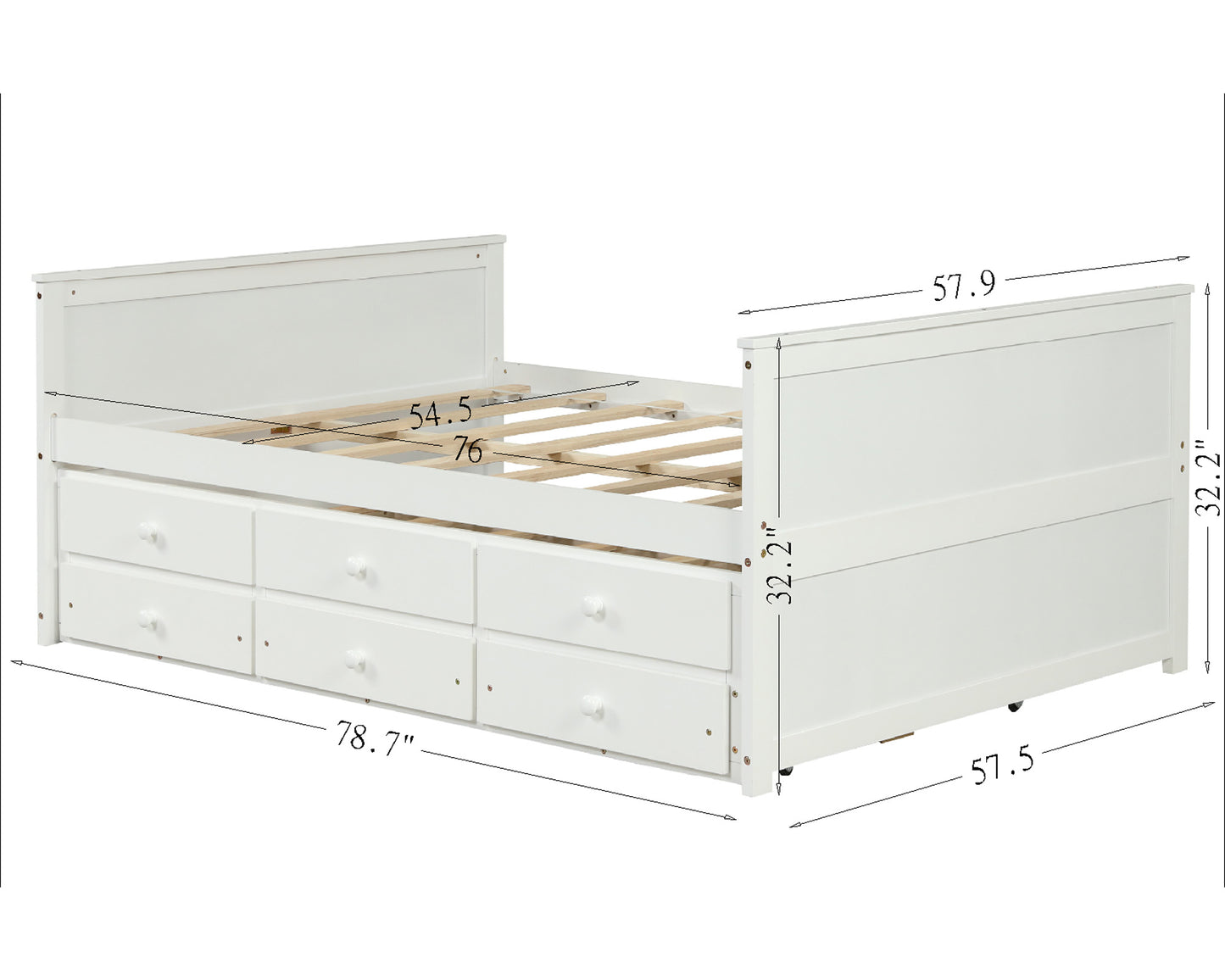 SYNGAR Bed Frame with Storage, Full Platform Bed with Trundle and 3 Storage Drawers for Kids Teens Adult, White, LJ2569