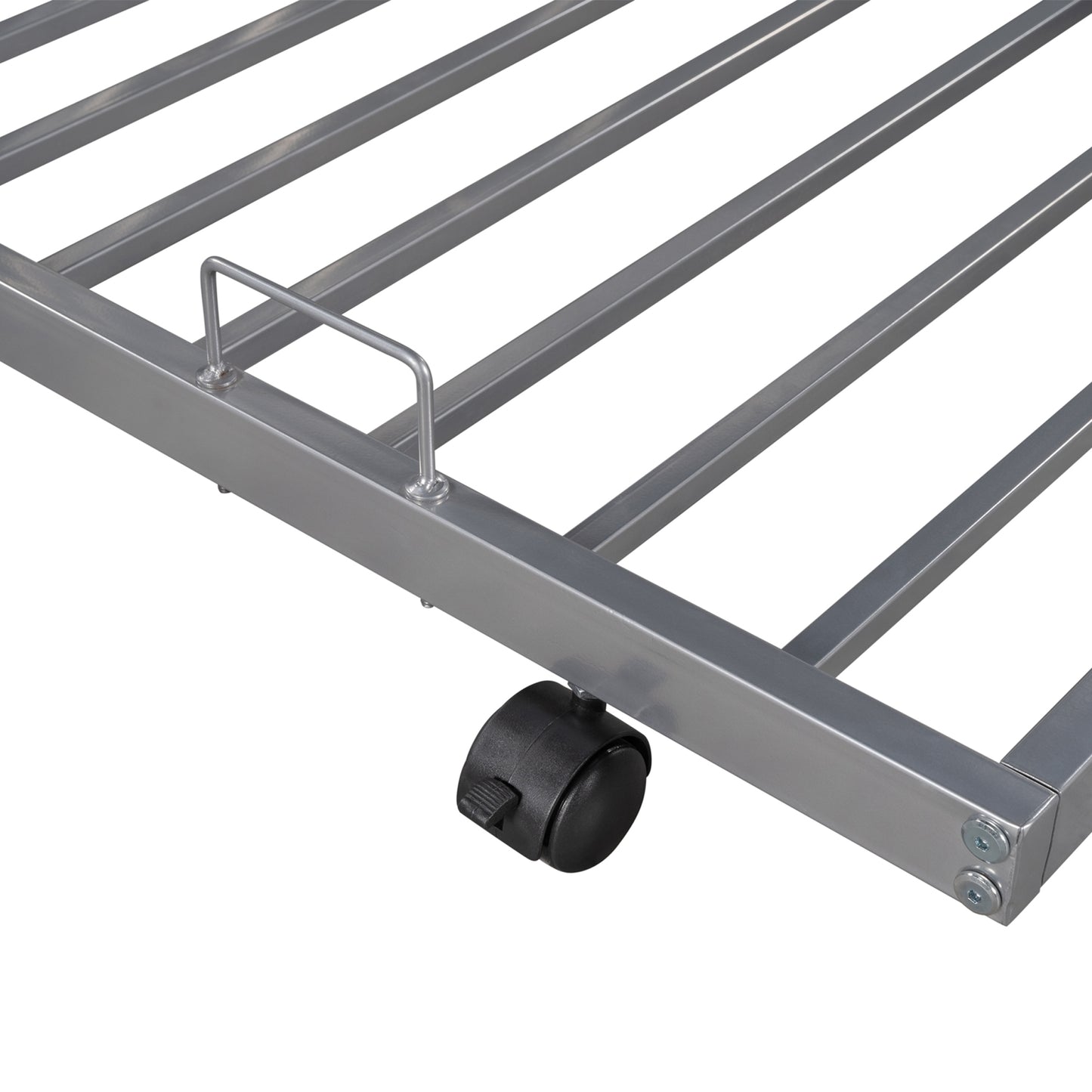 Twin over Twin Bunk Bed Frame with Trundle, SYNGAR Upgraded Bunk Beds with Ladder & Guardrail, Heavy Duty Kids Bedroom Furniture Bunk Bed for Boys and Girls, Space Saver Guest Room Bunk, Silver, C24