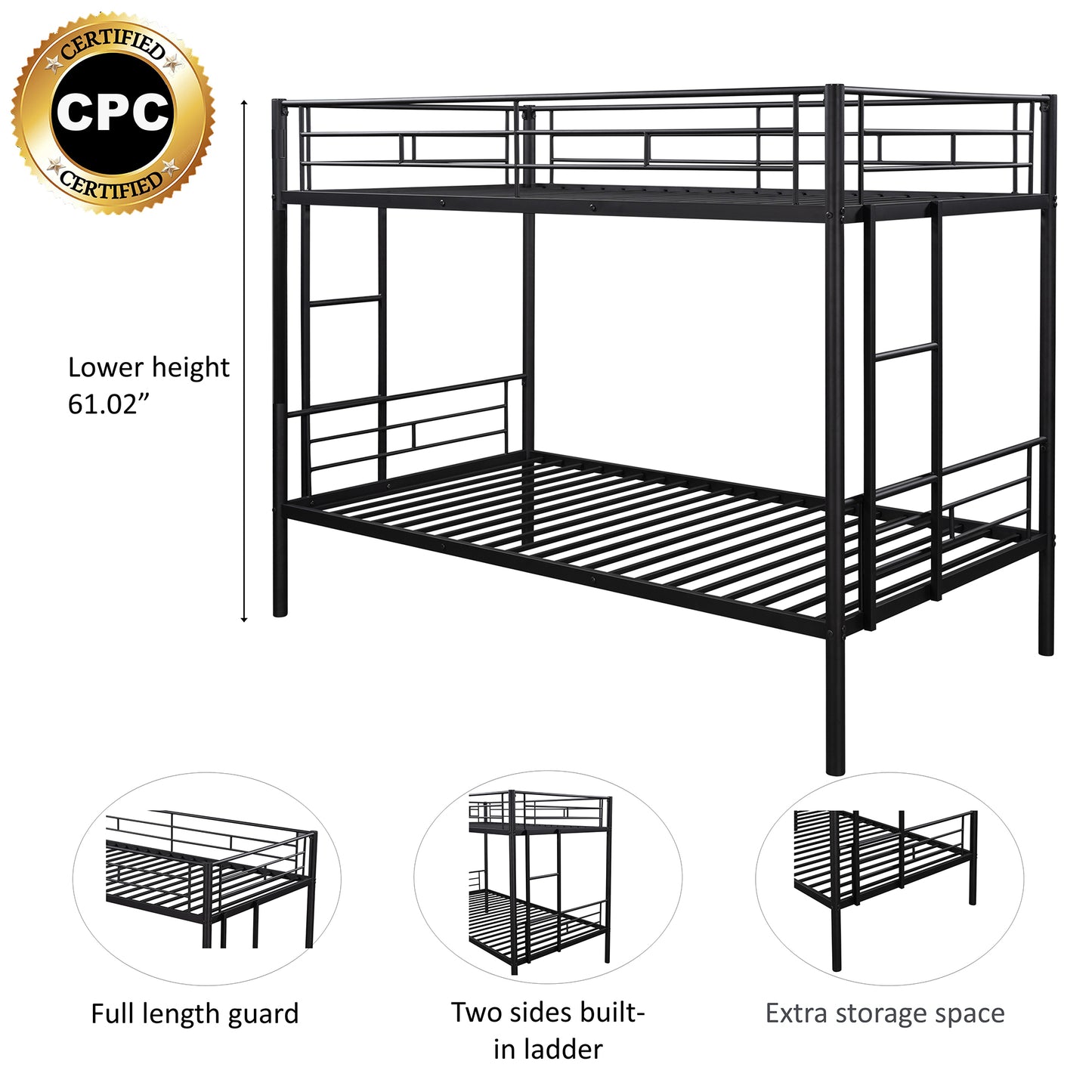 SYNGAR Metal Twin Over Twin Bunk Beds, Twin Bunk Beds for Kids Teens Adults, Industrial Bunkbed No Box Spring Required, Black