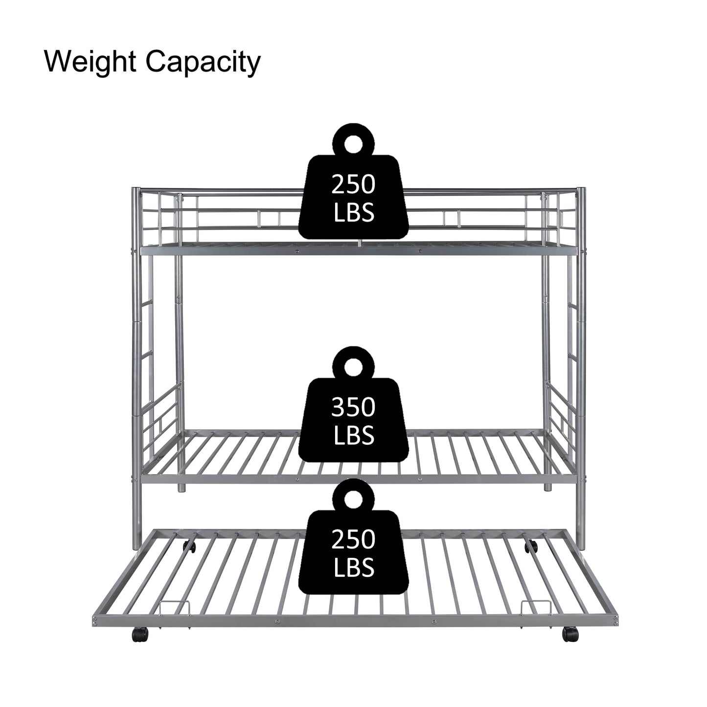Twin over Twin Bunk Bed Frame with Trundle, SYNGAR Upgraded Bunk Beds with Ladder & Guardrail, Heavy Duty Kids Bedroom Furniture Bunk Bed for Boys and Girls, Space Saver Guest Room Bunk, Silver, C24