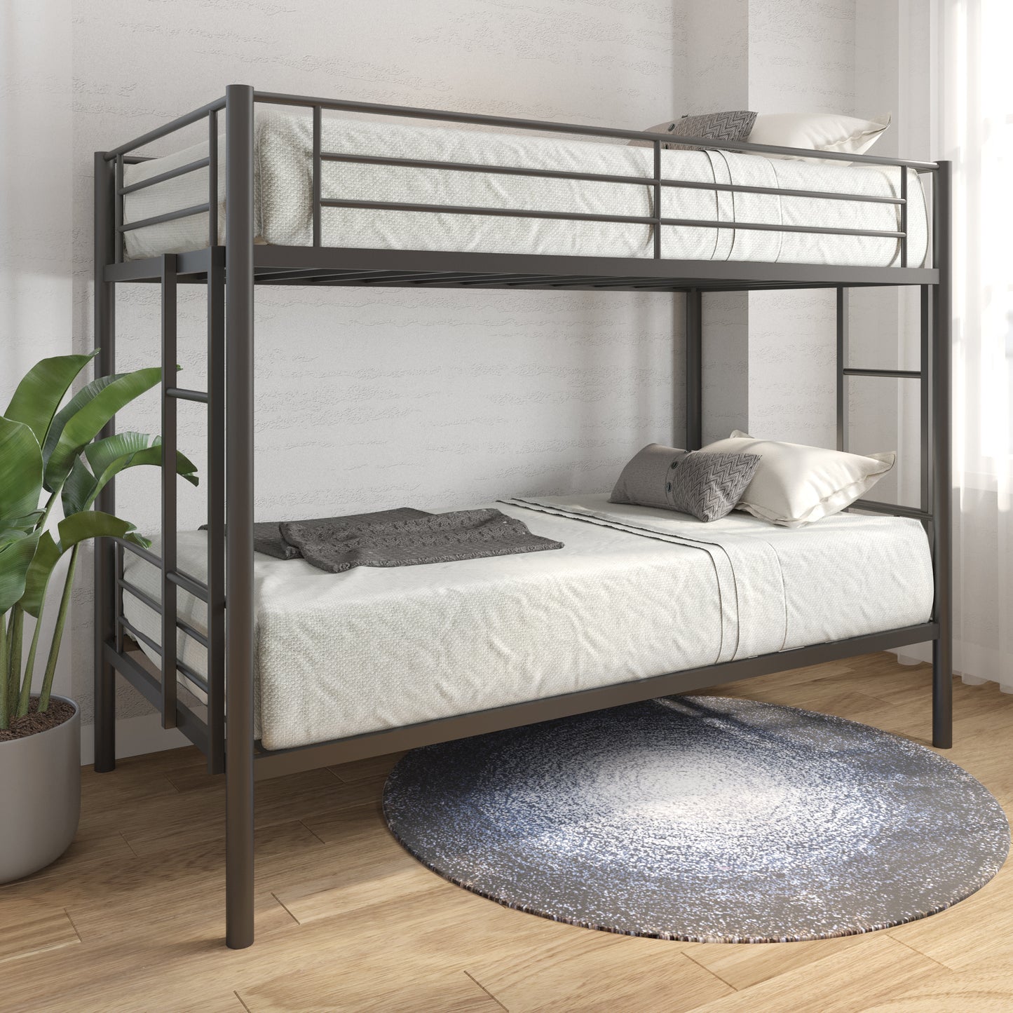 SYNGAR Metal Twin Over Twin Bunk Beds, Twin Bunk Beds for Kids Teens Adults, Industrial Bunkbed No Box Spring Required, Black