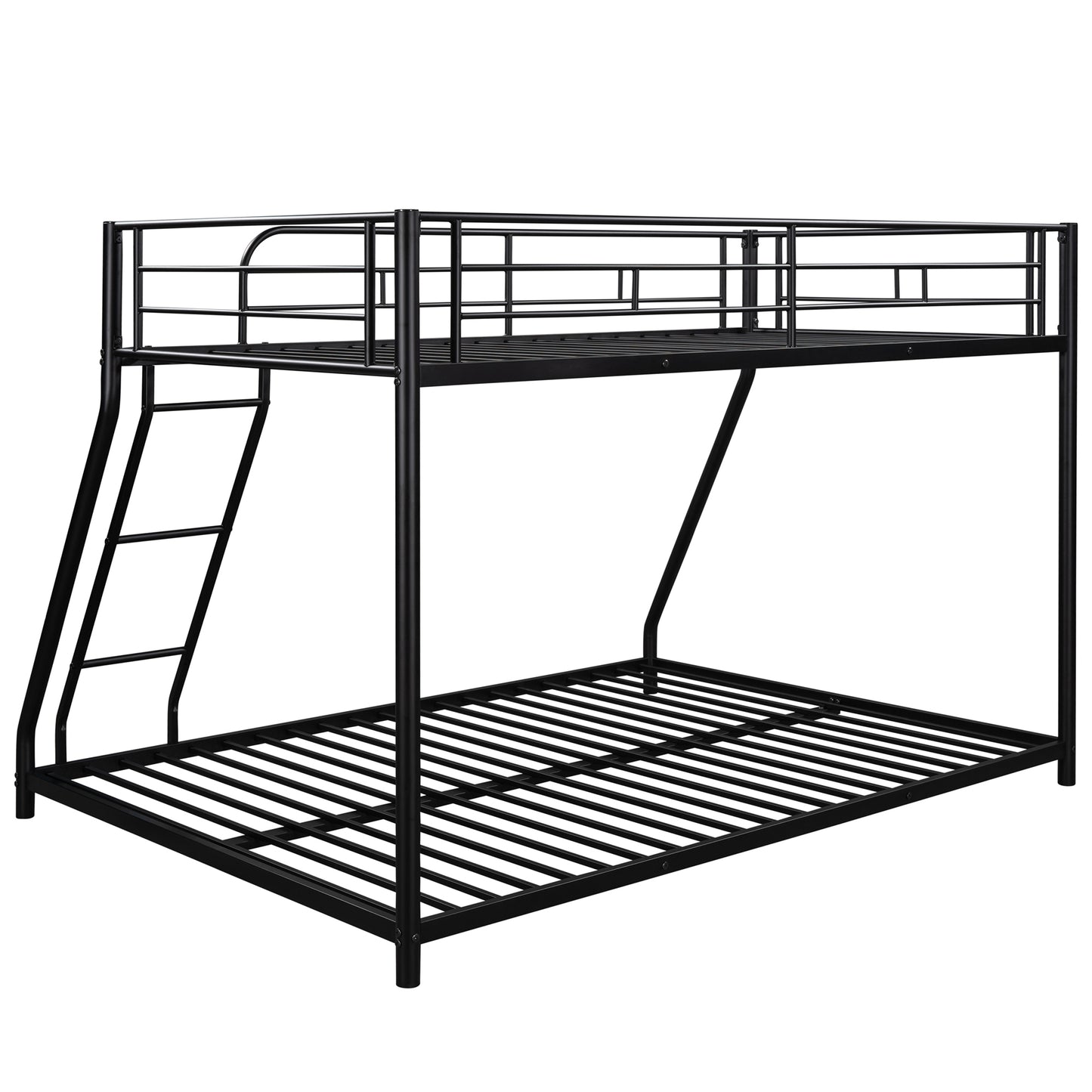 Twin Over Full Bunk Bed with Safety Rails & Ladder, Metal Bed Frame for Dorm Room Kids Bedroom Furniture Heavy Duty Steel Bunk Bed for Boys Girls Teens Adults, Black
