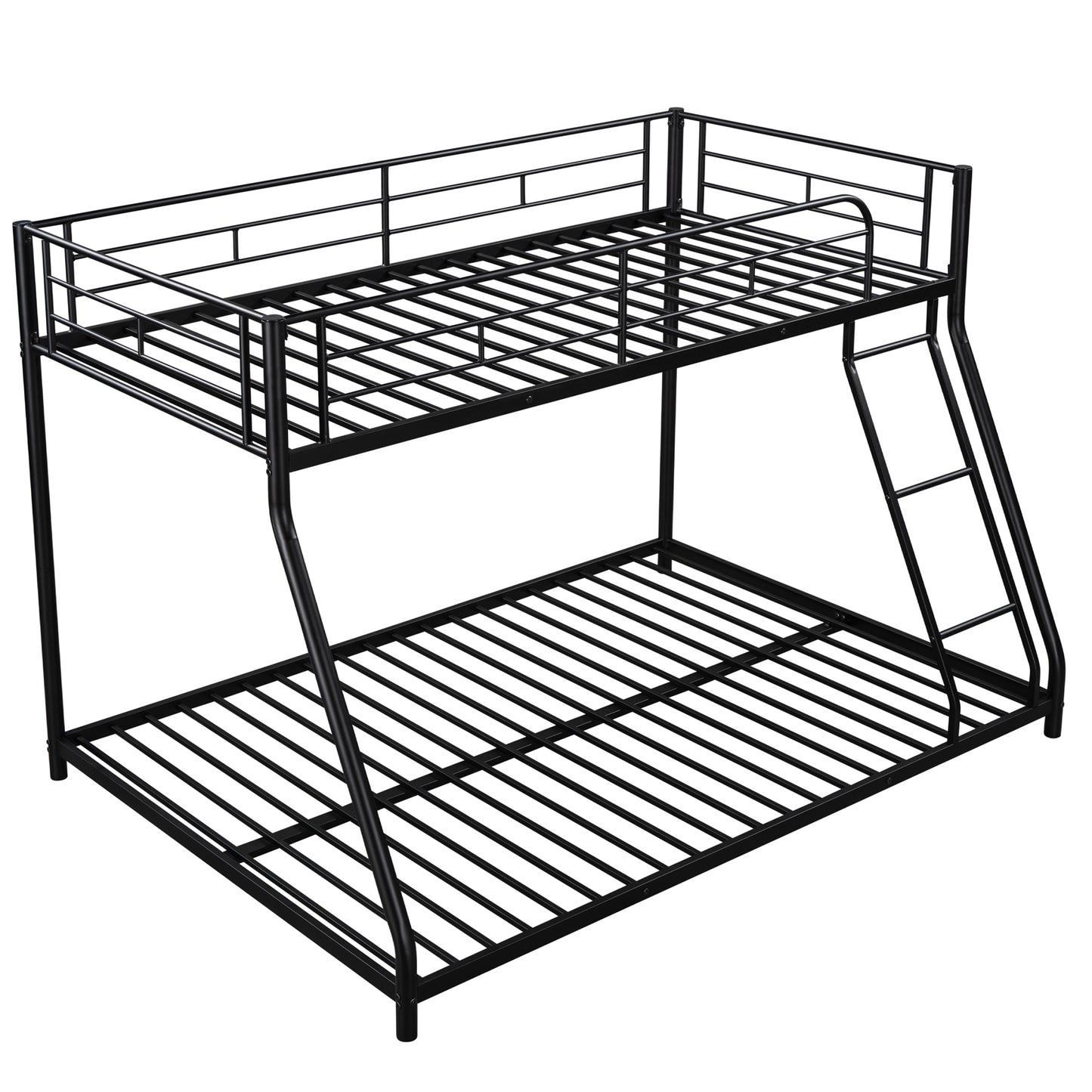 Twin Over Full Bunk Bed with Safety Rails & Ladder, Metal Bed Frame for Dorm Room Kids Bedroom Furniture Heavy Duty Steel Bunk Bed for Boys Girls Teens Adults, Black