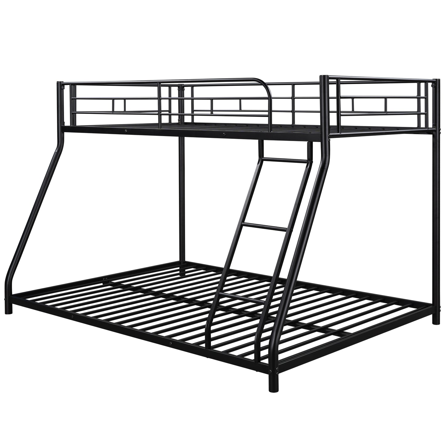 Twin Over Full Bunk Bed with Safety Rails & Ladder, Metal Bed Frame for Dorm Room Kids Bedroom Furniture Heavy Duty Steel Bunk Bed for Boys Girls Teens Adults, Black