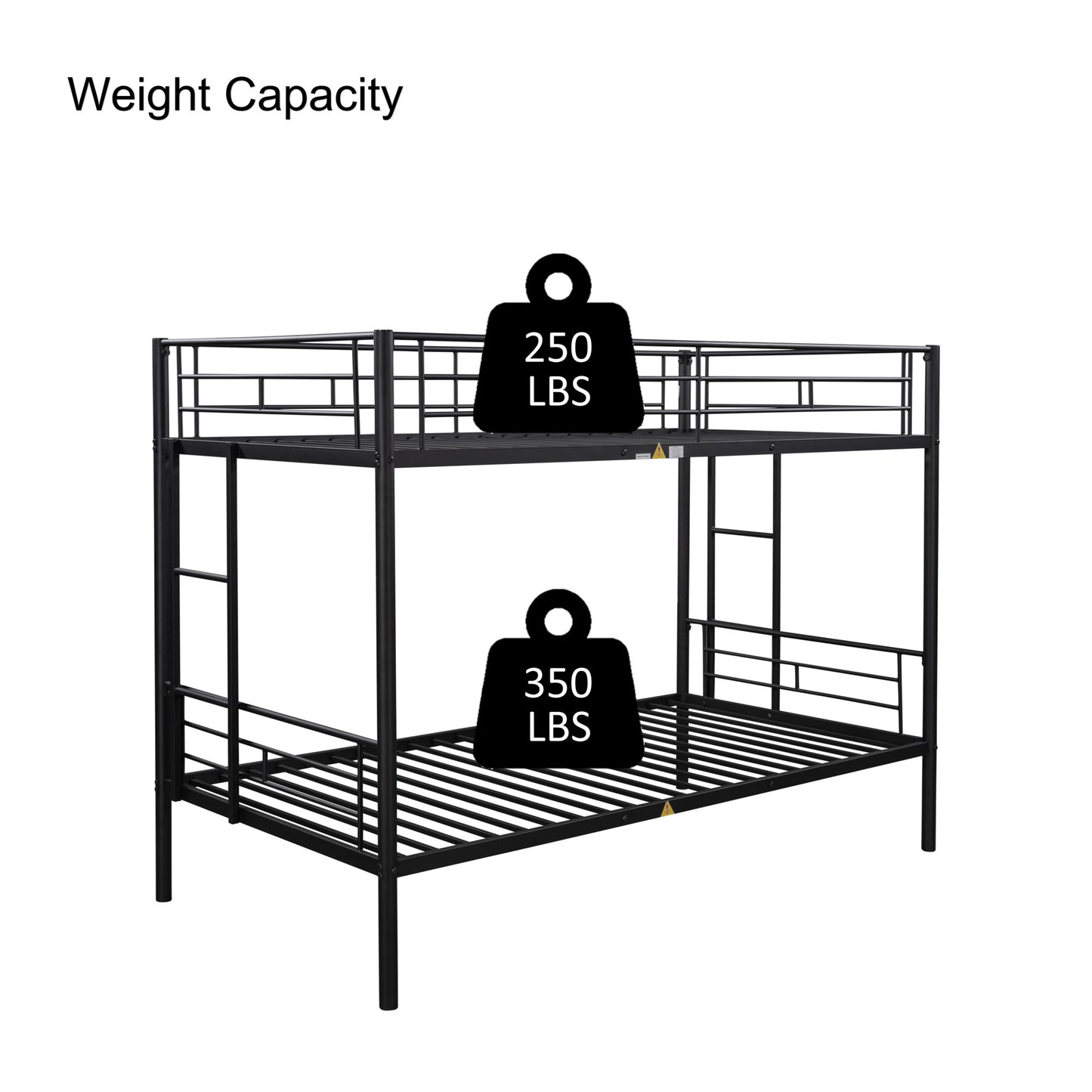 Bunk Beds Twin over Twin, Heavy Metal Bunk Bed Twin Size Sturdy 21 Slats Supported and Full-length Guardrail, Loft Bunk Bed Bedroom Furniture for Kids Teens, Black, LJ3311