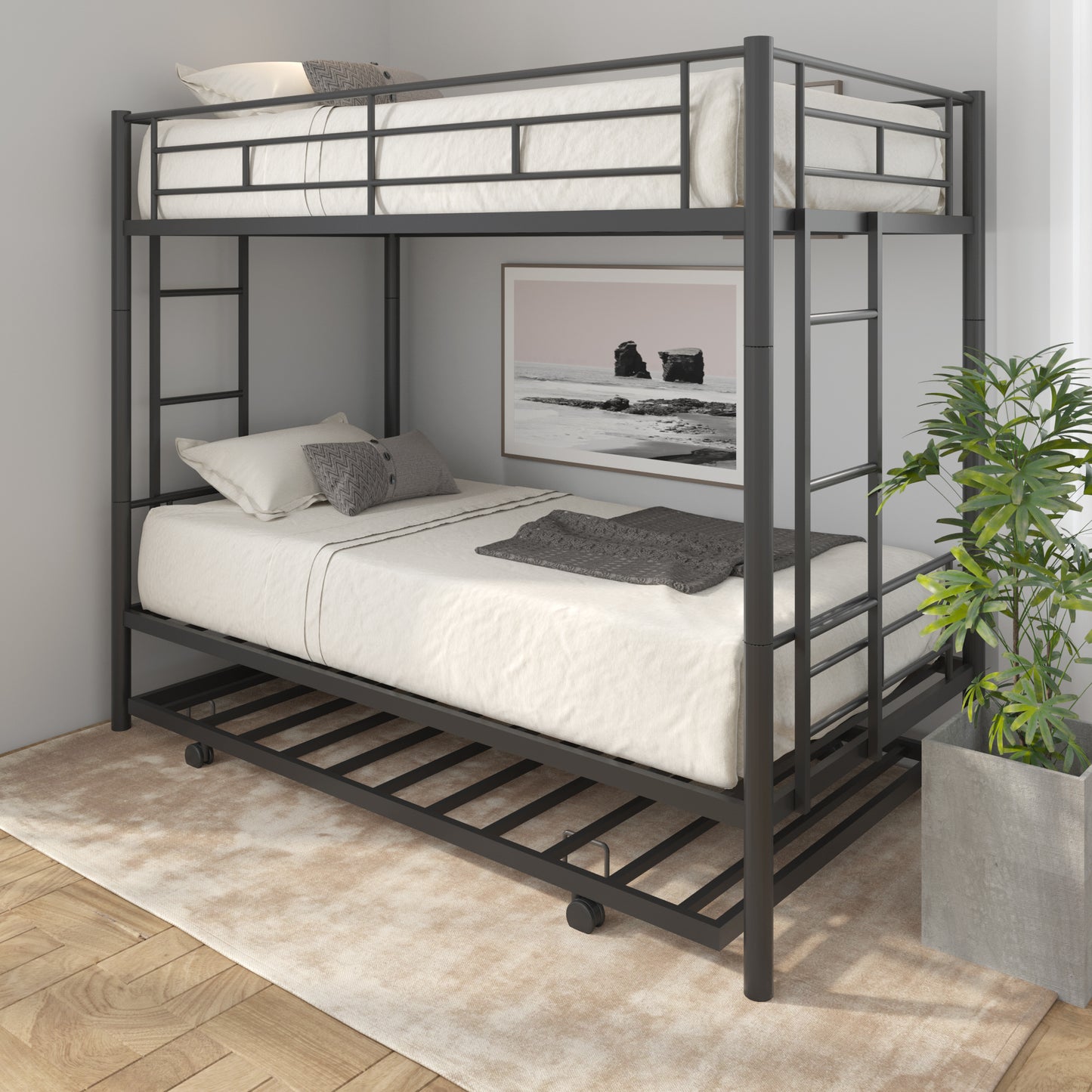 SYNGAR Metal Twin Over Twin Bunk Beds, Twin Bunk Beds for Kids Teens Adults, Industrial Bunkbed No Box Spring Required, Black