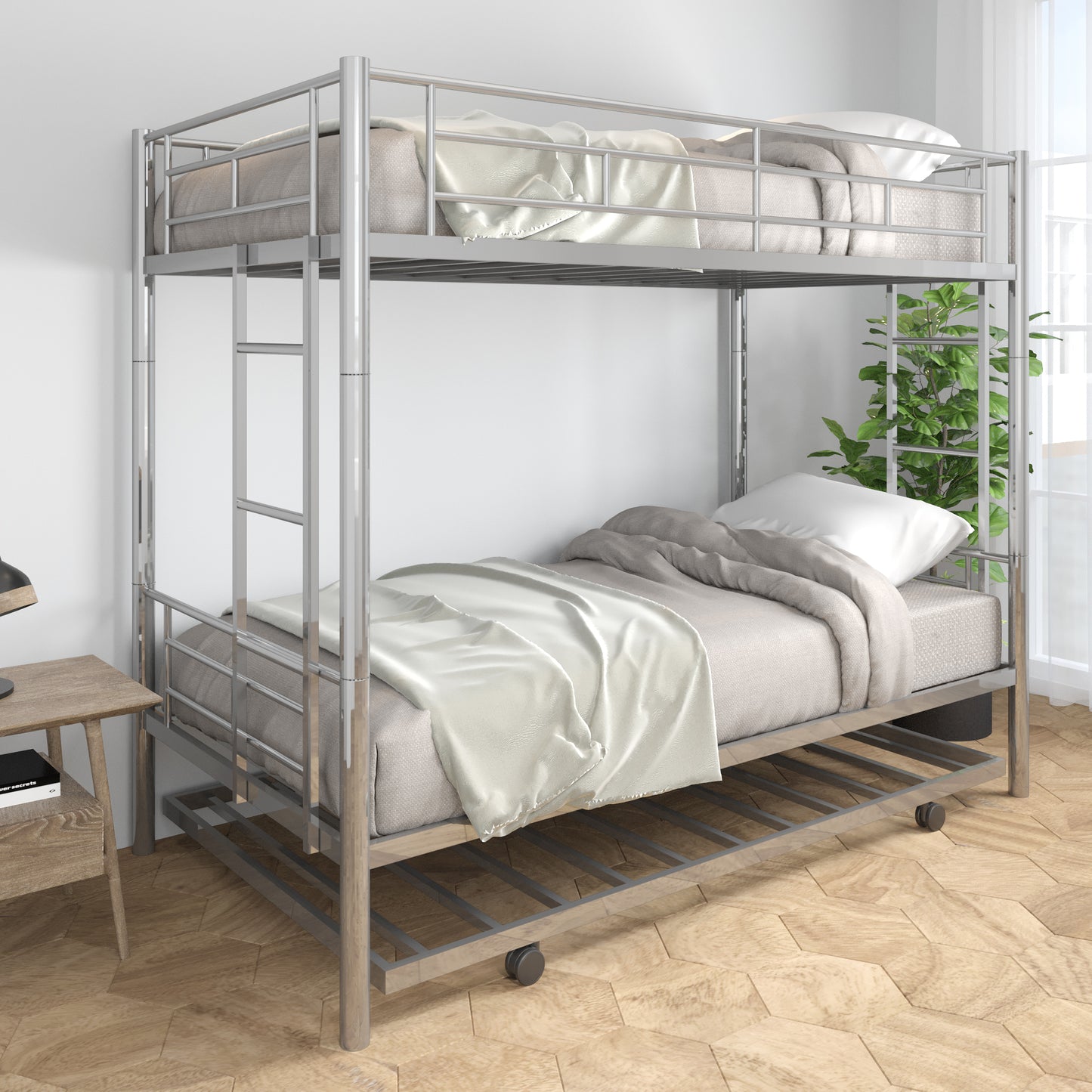 SYNGAR Metal Twin Over Twin Bunk Beds, Twin Bunk Beds for Kids Teens Adults, Industrial Bunkbed No Box Spring Required, Black