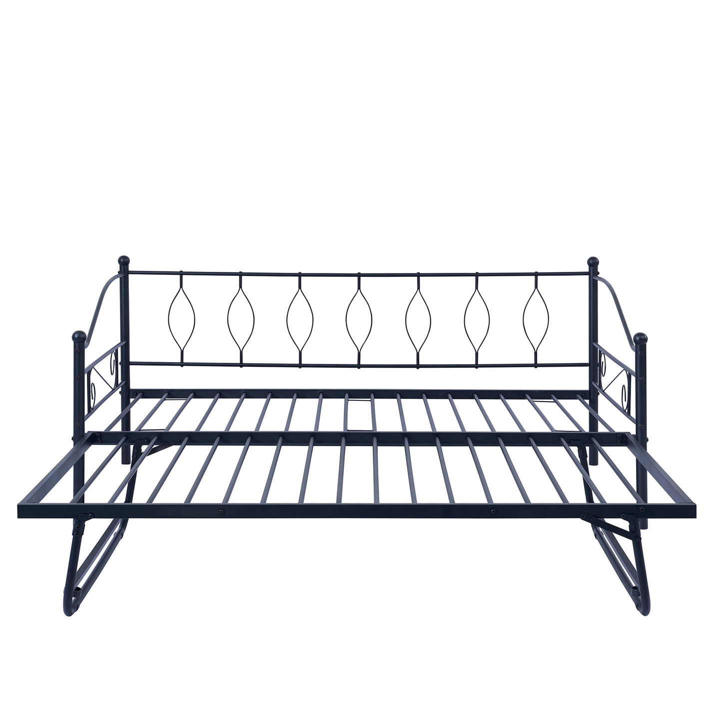 SYNGAR Metal Twin Size Daybed with Roll-Out Trundle, Multifunctional Platform Portable Folding Trundle Bed Frame, Mattress Foundation/Children Bed Sofa for Guest Living Room, Black