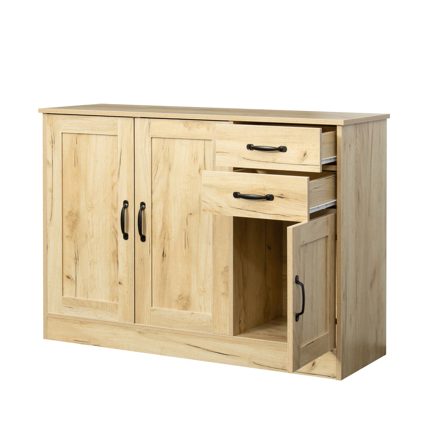 Sideboard Storage Cabinet, 43" Storage Cabinets with Doors and Shelves, Kitchen Buffet Sideboard for Dining Room Living Room Entryway, Oak, LJ4008