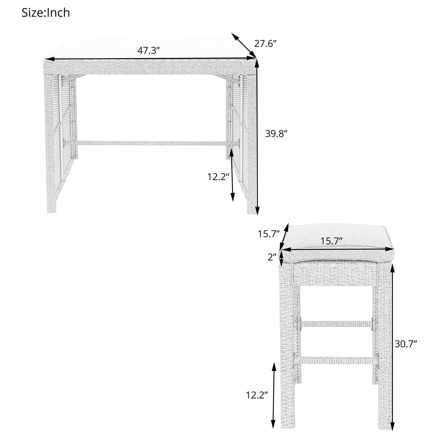 SYNGAR Outdoor Bar Set of 5, Patio Rattan Bar Dining Set with High Table and Cushioned Bar Stools, Counter Height Table Set with Chairs, Wicker Furniture Conversation Set for Garden Balcony Pool Deck
