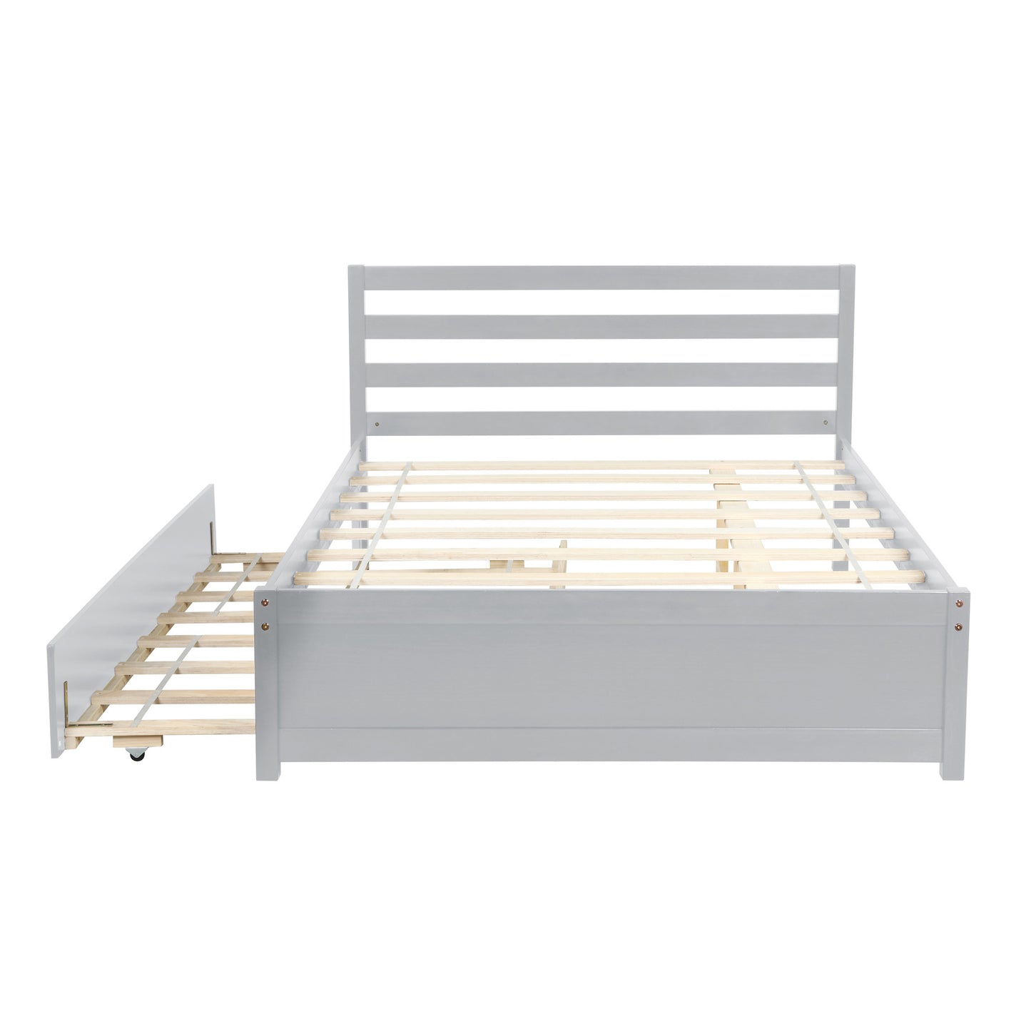 SYNGAR Full Size Bed Frame, Full Platform Bed with Trundle for Kids Teens Adult, Gray, LJ2563