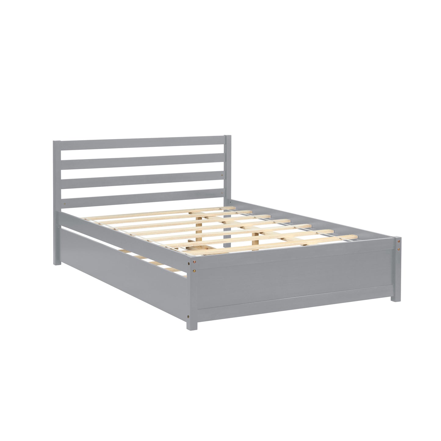 SYNGAR Full Size Bed Frame, Full Platform Bed with Trundle for Kids Teens Adult, Gray, LJ2563