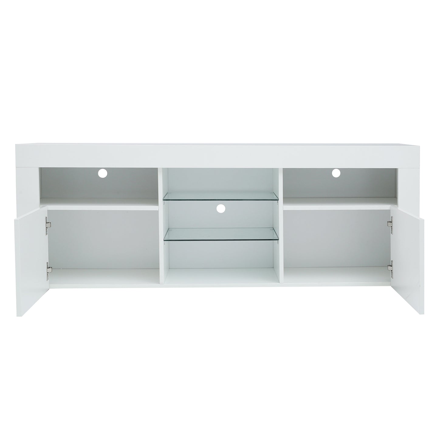 SYNGAR White TV Stand for 65 inch TV, Modern High Glossy TV Console Table Stand with 16 Colors LED Lights, Living Room TV Table Stand Buffet Cabinet with Storage, 58"L×14" W×21"H