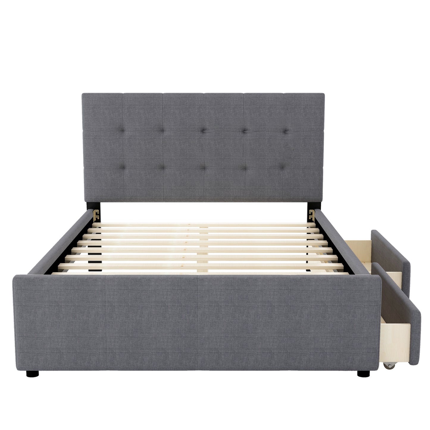 SYNGAR Upholstered Platform Bed Frame with Headboard and Footboard, Queen Size Bed Frames with Storage, No Box Spring Needed, Bedroom Furniture Storage Bed Frame for Kids Teens Adults, Gray