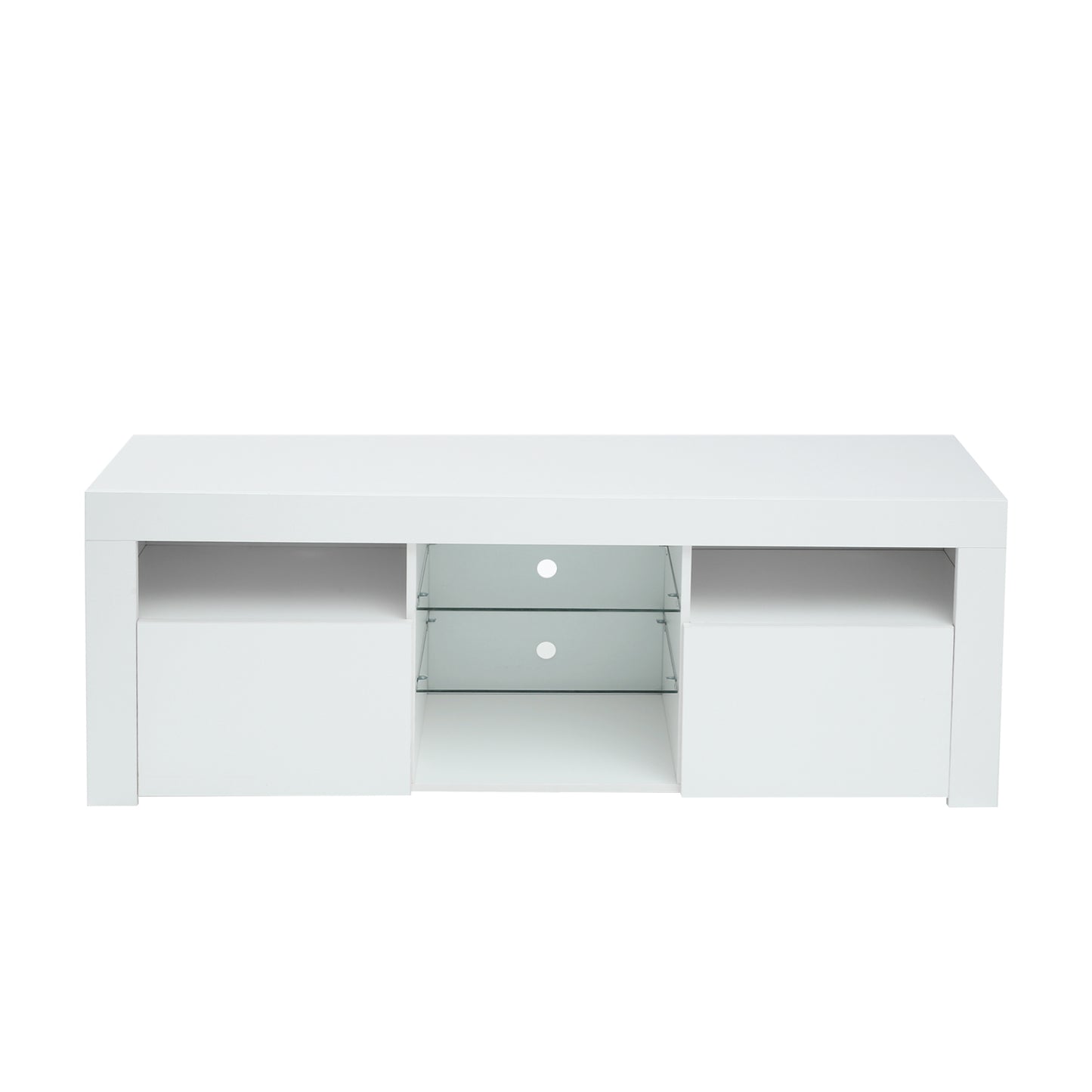 SYNGAR White TV Stand for 65 inch TV, Modern High Glossy TV Console Table Stand with 16 Colors LED Lights, Living Room TV Table Stand Buffet Cabinet with Storage, 58"L×14" W×21"H
