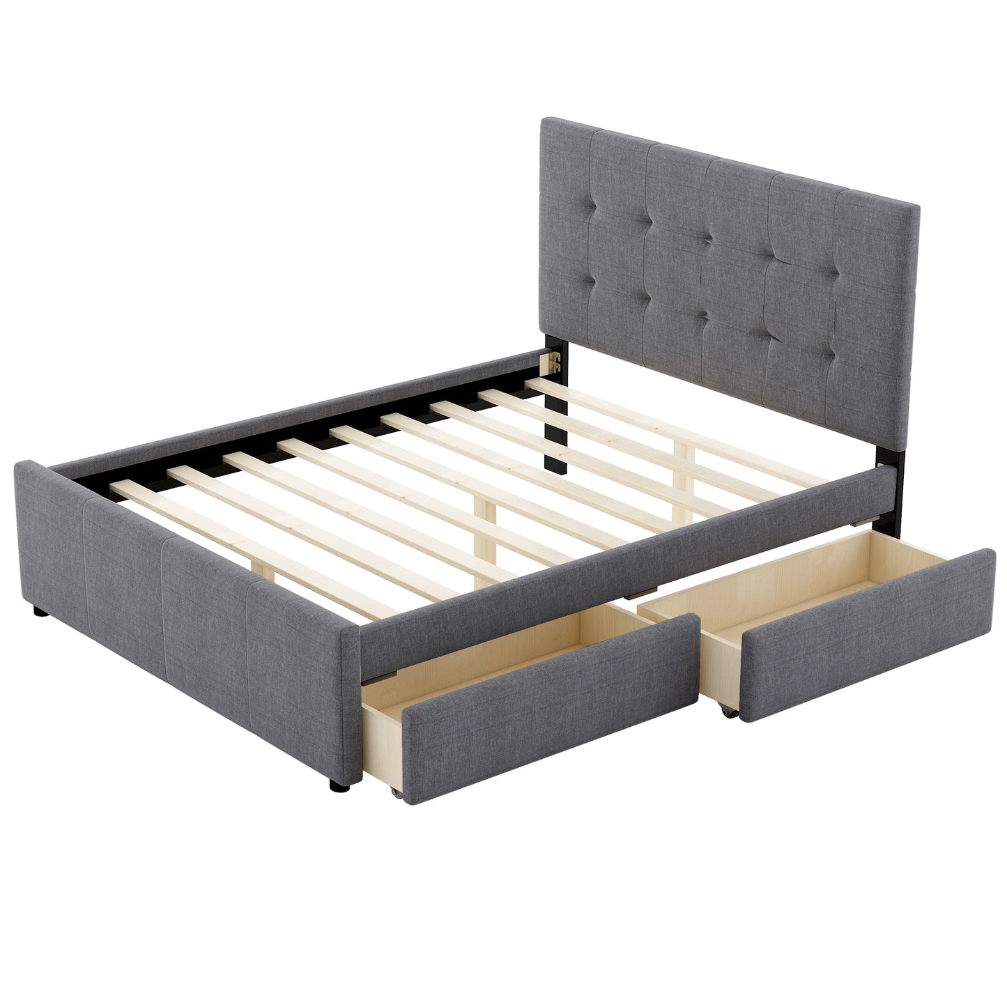 SYNGAR Upholstered Platform Bed Frame with Headboard and Footboard, Queen Size Bed Frames with Storage, No Box Spring Needed, Bedroom Furniture Storage Bed Frame for Kids Teens Adults, Gray
