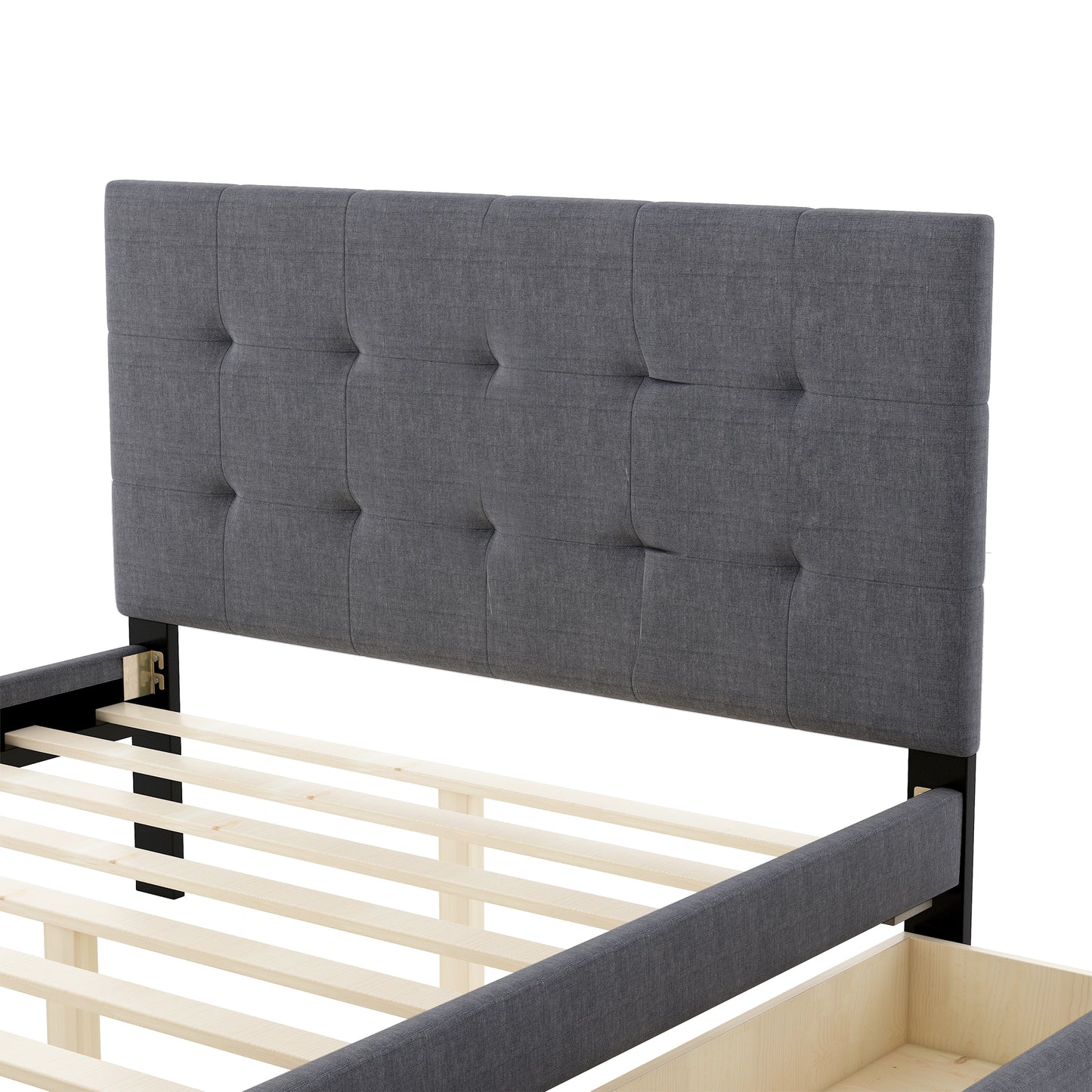 SYNGAR Upholstered Platform Bed Frame with Headboard and Footboard, Queen Size Bed Frames with Storage, No Box Spring Needed, Bedroom Furniture Storage Bed Frame for Kids Teens Adults, Gray