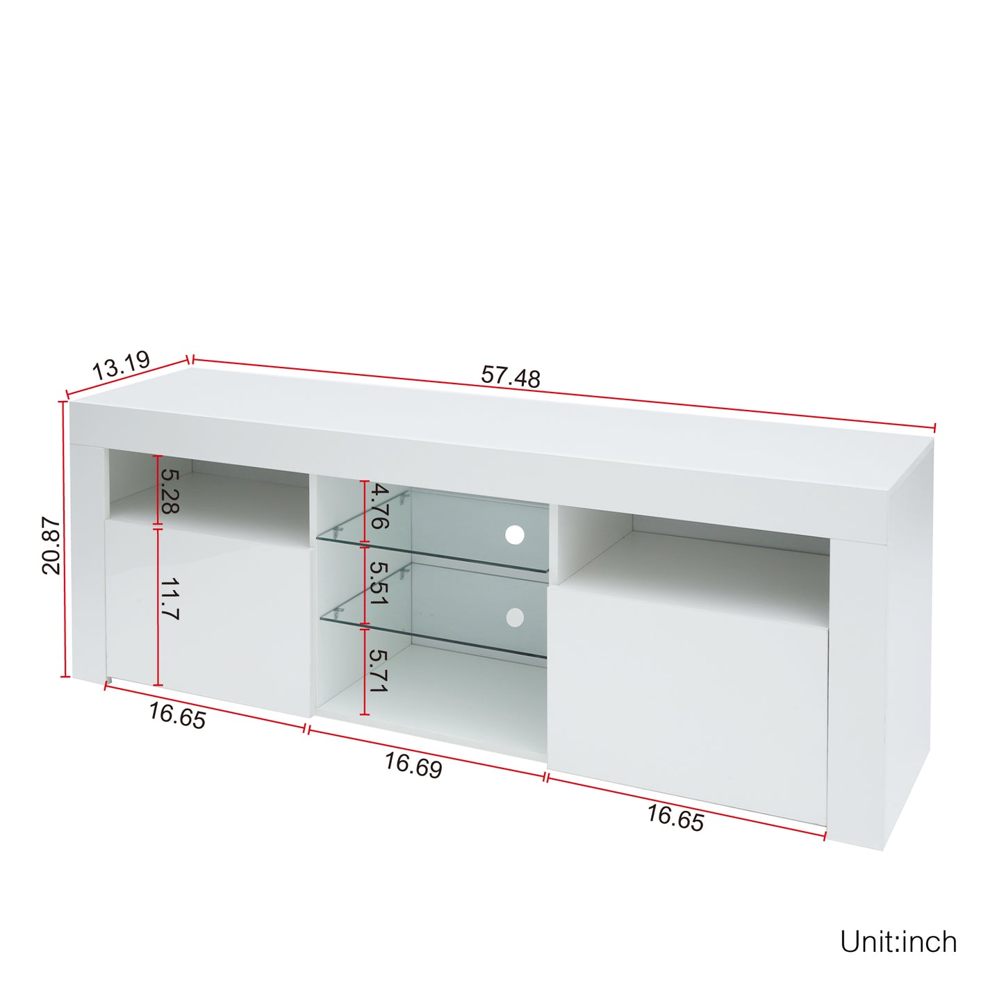 SYNGAR White TV Stand for 65 inch TV, Modern High Glossy TV Console Table Stand with 16 Colors LED Lights, Living Room TV Table Stand Buffet Cabinet with Storage, 58"L×14" W×21"H
