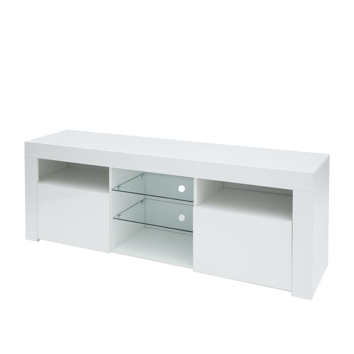 SYNGAR White TV Stand for 65 inch TV, Modern High Glossy TV Console Table Stand with 16 Colors LED Lights, Living Room TV Table Stand Buffet Cabinet with Storage, 58"L×14" W×21"H