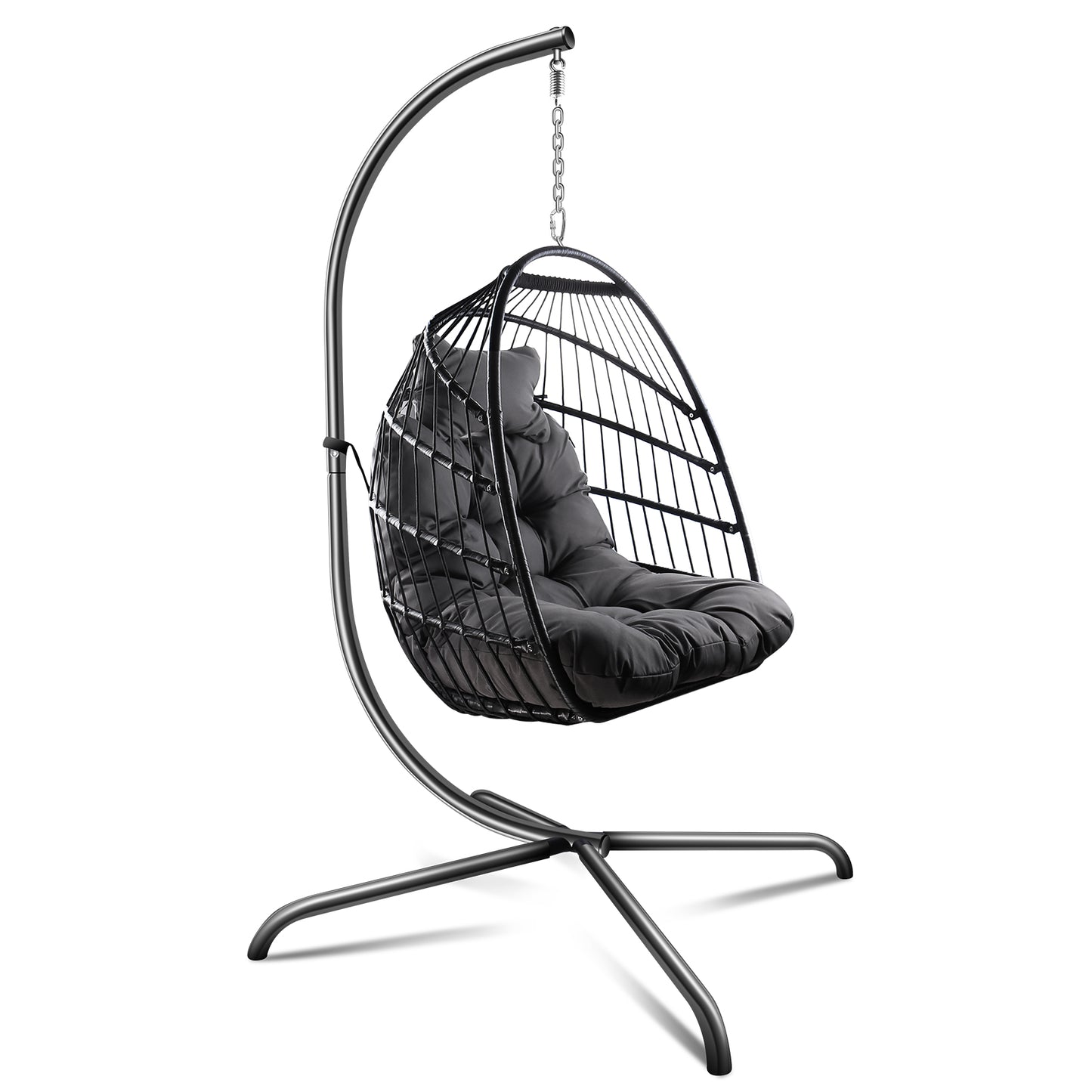 SYNGAR Egg Chair with Stand, Wicker Swing Chair, Patio Hammock Chair with Soft Cushion, Indoor Outdoor Balcony Bedroom Basket Hanging Lounge Chair, Heavy Duty Frame for 350 lbs Capacity, C27