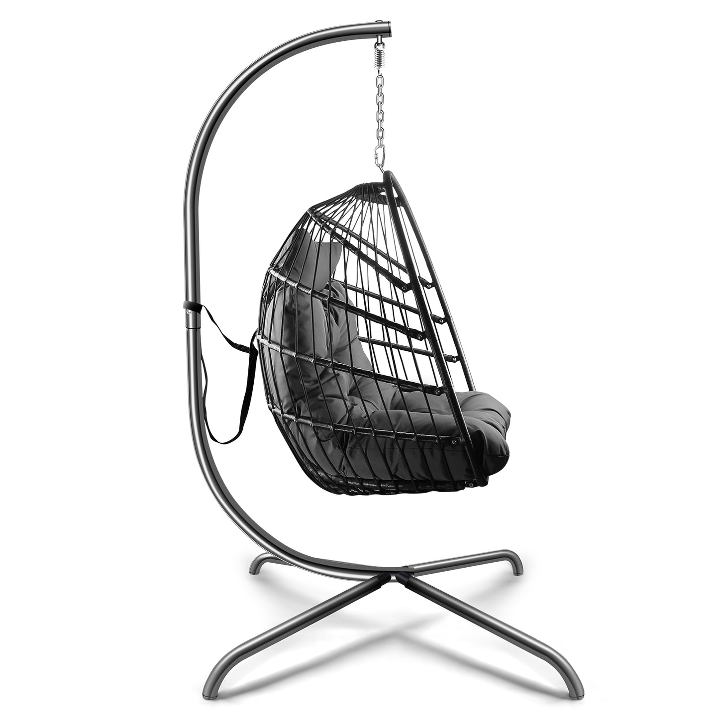SYNGAR Egg Chair with Stand, Wicker Swing Chair, Patio Hammock Chair with Soft Cushion, Indoor Outdoor Balcony Bedroom Basket Hanging Lounge Chair, Heavy Duty Frame for 350 lbs Capacity, C27