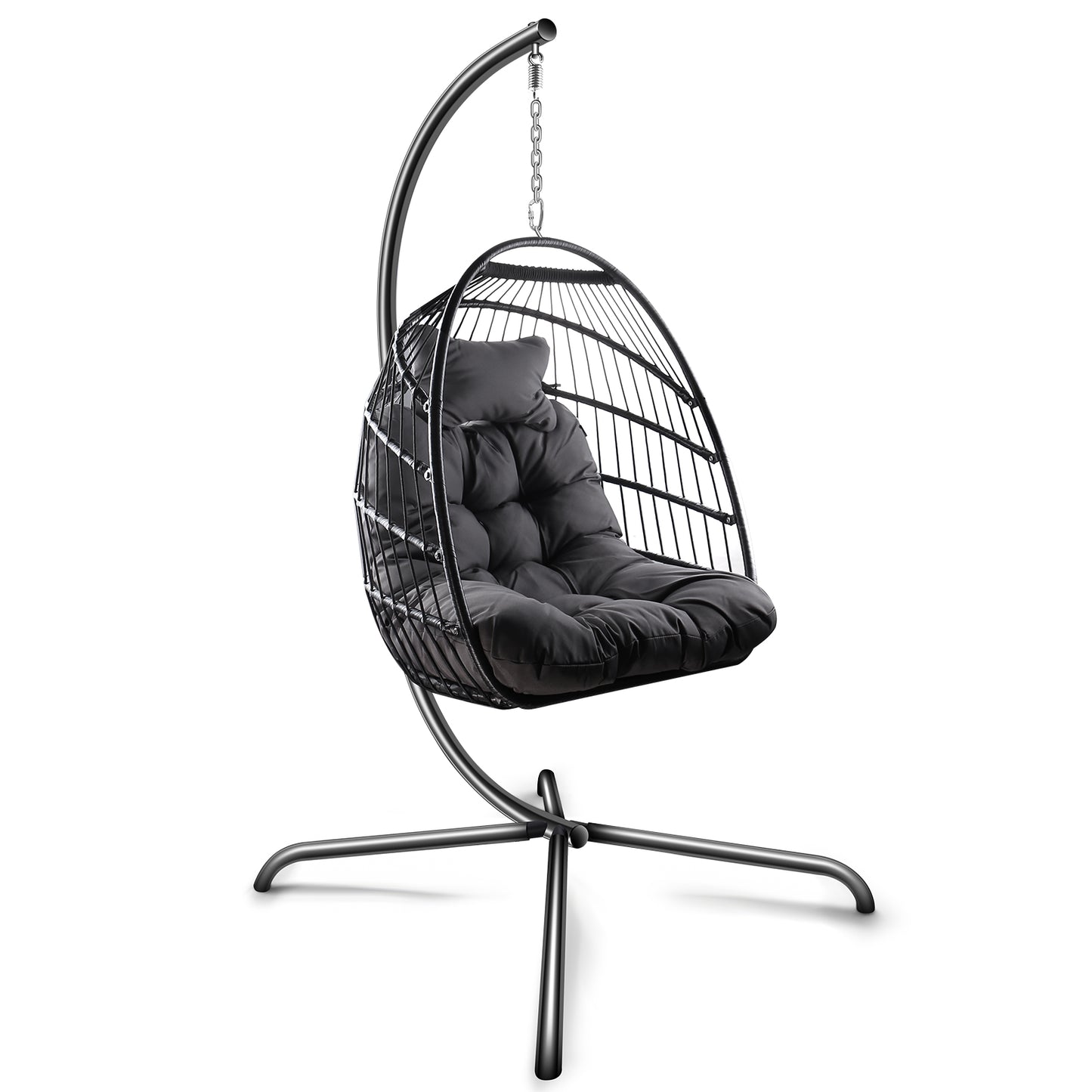 SYNGAR Egg Chair with Stand, Wicker Swing Chair, Patio Hammock Chair with Soft Cushion, Indoor Outdoor Balcony Bedroom Basket Hanging Lounge Chair, Heavy Duty Frame for 350 lbs Capacity, C27