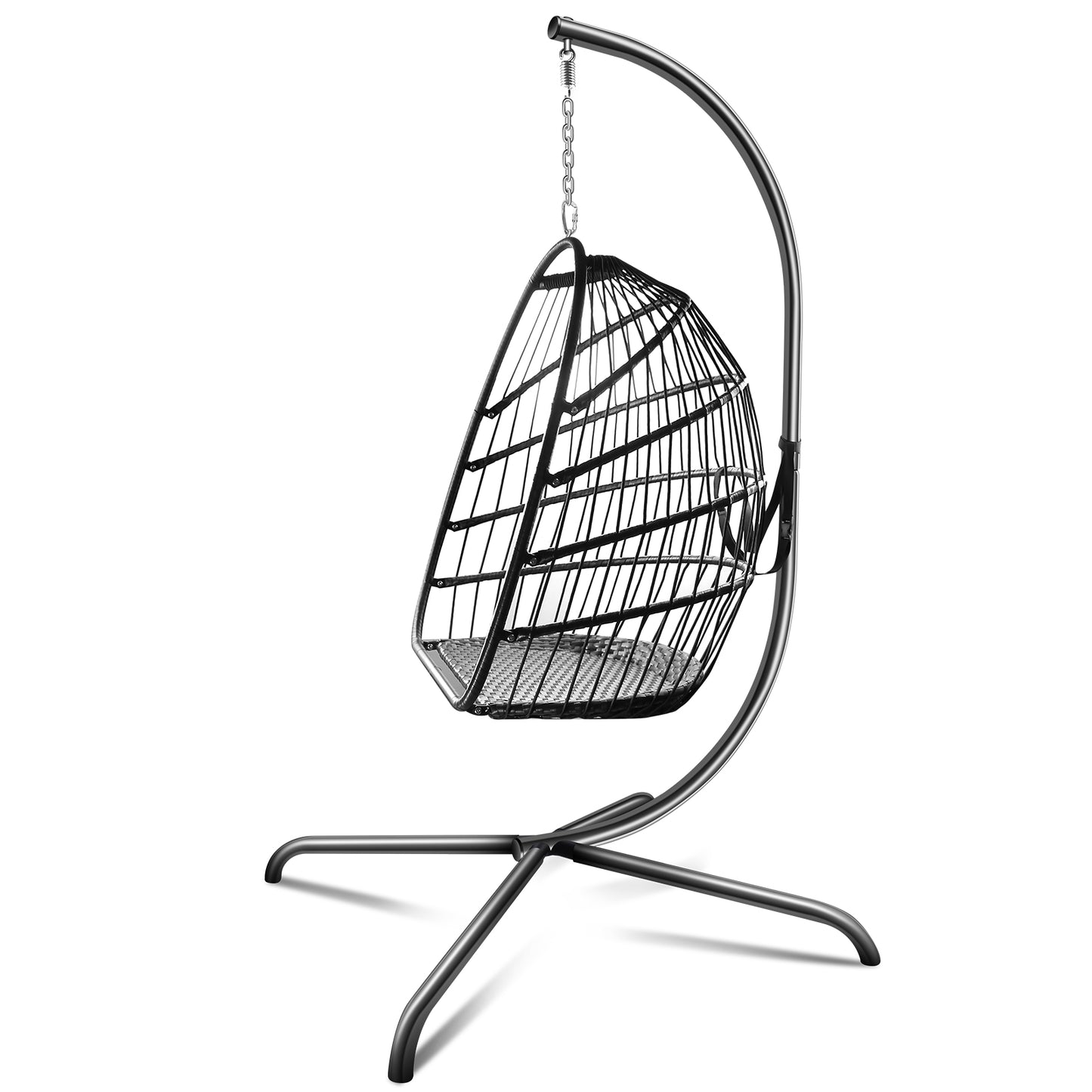 SYNGAR Egg Chair with Stand, Wicker Swing Chair, Patio Hammock Chair with Soft Cushion, Indoor Outdoor Balcony Bedroom Basket Hanging Lounge Chair, Heavy Duty Frame for 350 lbs Capacity, C27