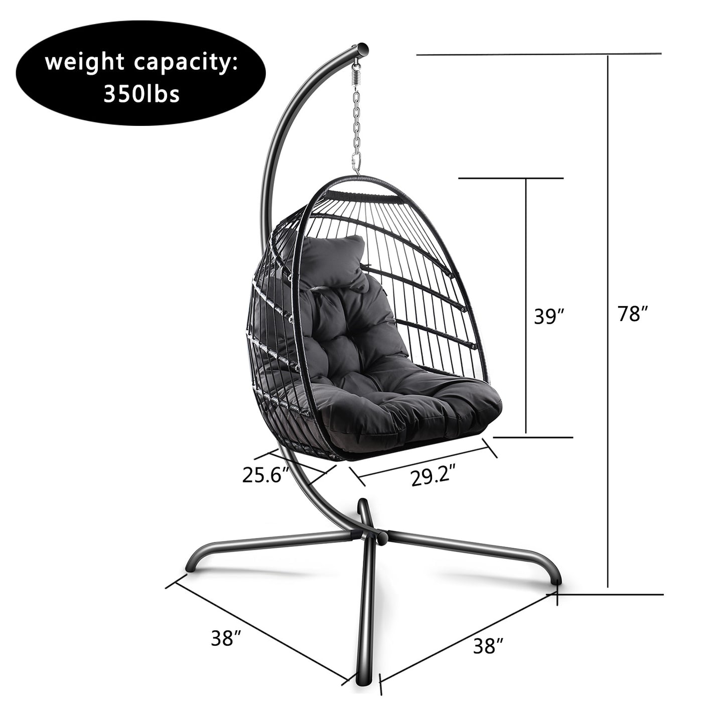 SYNGAR Egg Chair with Stand, Wicker Swing Chair, Patio Hammock Chair with Soft Cushion, Indoor Outdoor Balcony Bedroom Basket Hanging Lounge Chair, Heavy Duty Frame for 350 lbs Capacity, C27