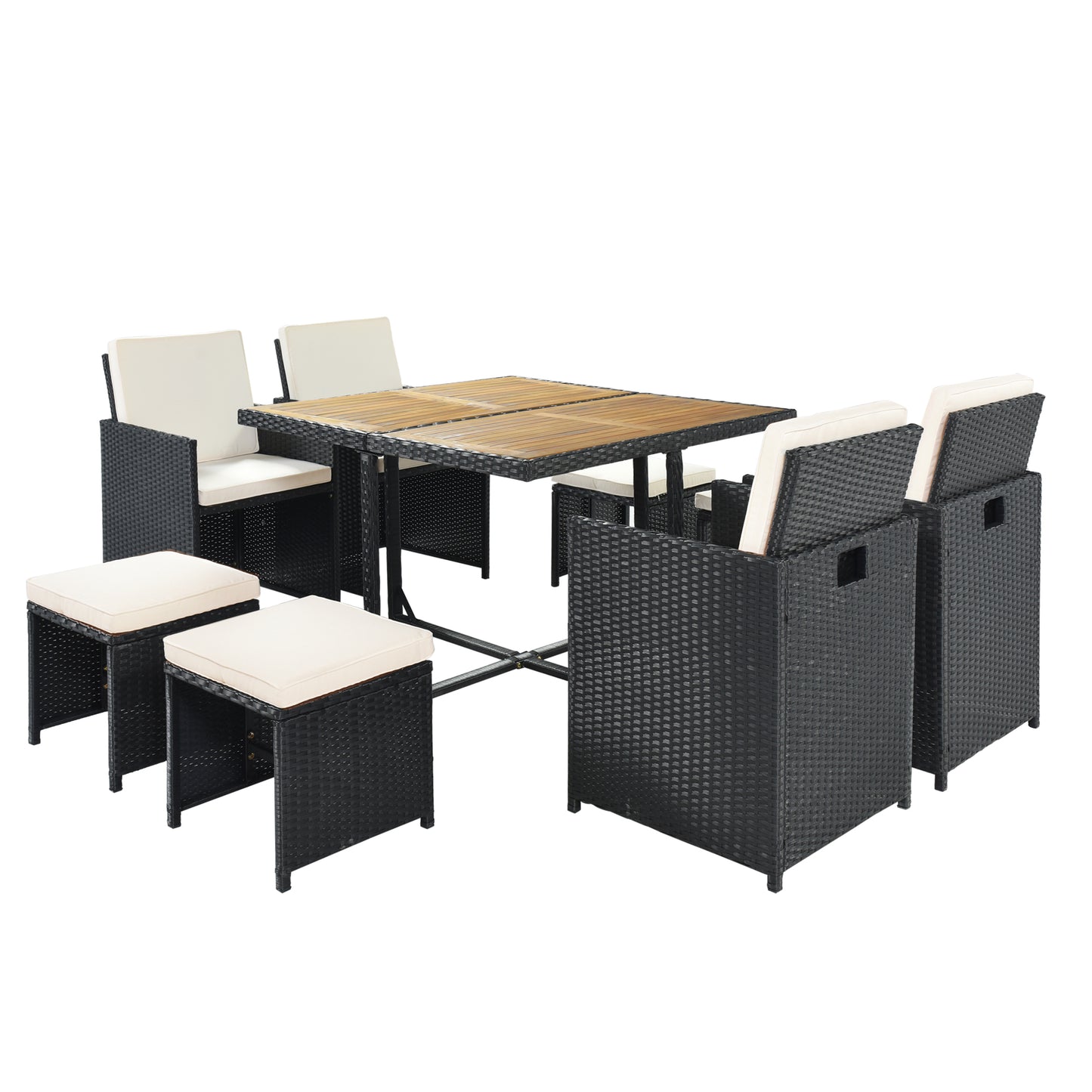 Patio Dining Sets 9 Pieces, Outdoor Table and Chairs with Tempered Glass Coffee Table and Ottoman, Wicker Patio Dining Sets for Backyard Deck Poolside Garden, LJ3954