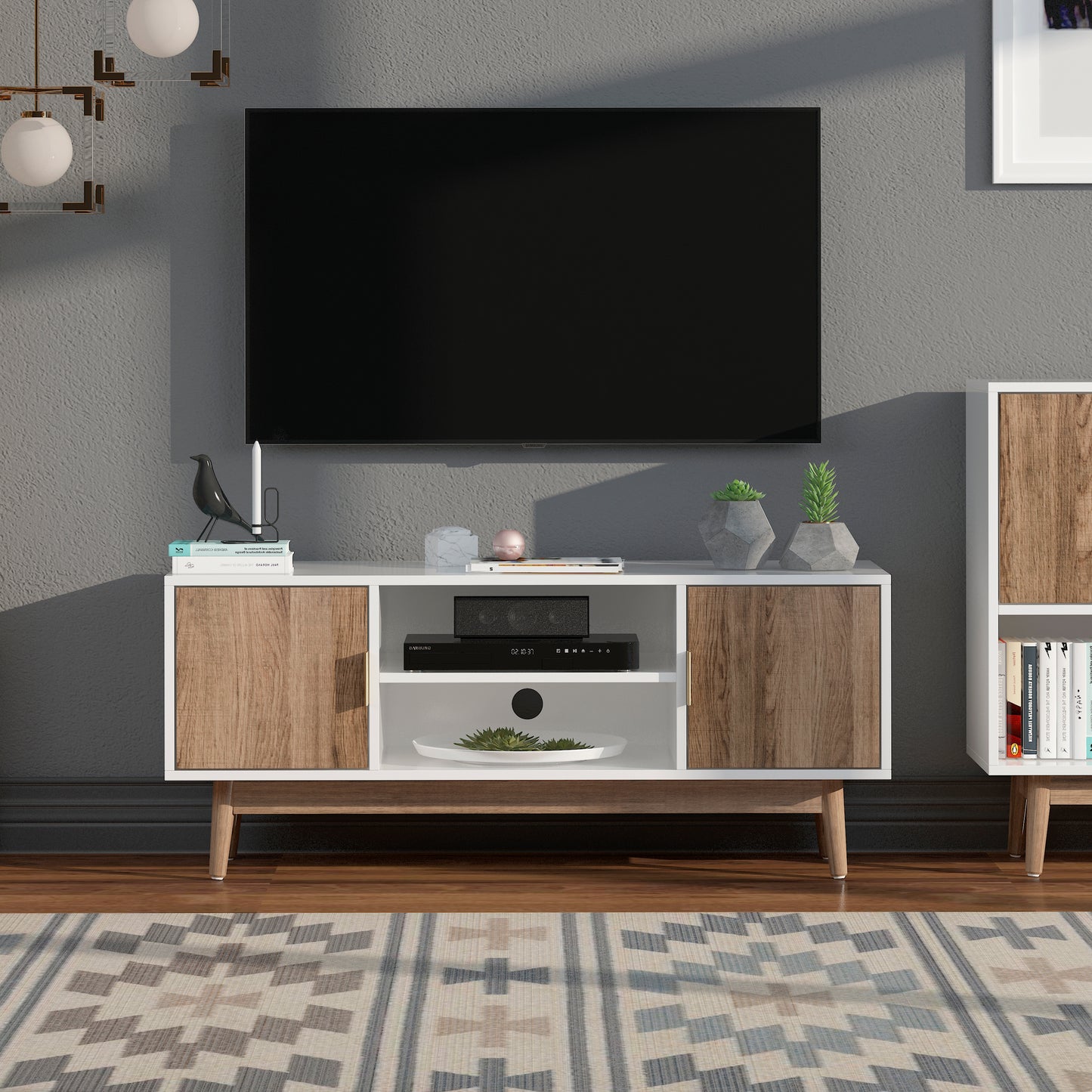 SYNGAR Rustic Brown Farmhouse TV Stand with Mount for 32-65 inch TVs, 2 in 1 TV Mount Stand Table Storage Cabinet Entertainment Center, Swivel Floor TV Stand Mount for Living Room Bedroom Office
