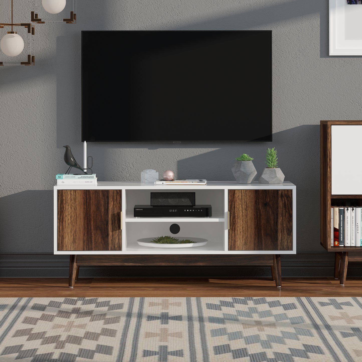 SYNGAR Rustic Brown Farmhouse TV Stand with Mount for 32-65 inch TVs, 2 in 1 TV Mount Stand Table Storage Cabinet Entertainment Center, Swivel Floor TV Stand Mount for Living Room Bedroom Office