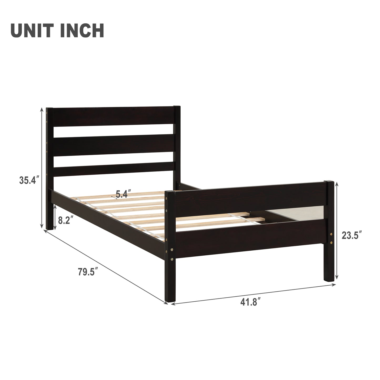 SYNGAR Twin Size Wood Platform Bed Frame with Headboard and Footboard, Underbed Storage, Mattress Foundation with Strong Wooden Slat Support, No Box Spring Needed, Espresso