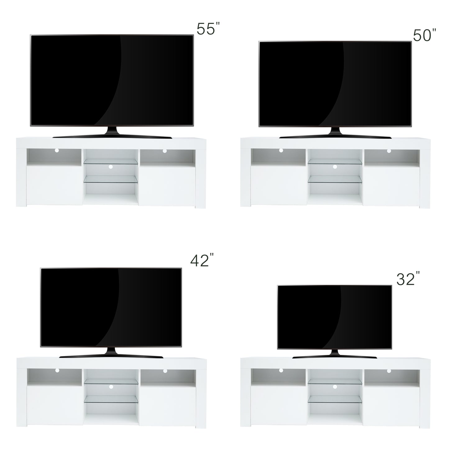 SYNGAR White TV Stand for 65 inch TV, Modern High Glossy TV Console Table Stand with 16 Colors LED Lights, Living Room TV Table Stand Buffet Cabinet with Storage, 58"L×14" W×21"H