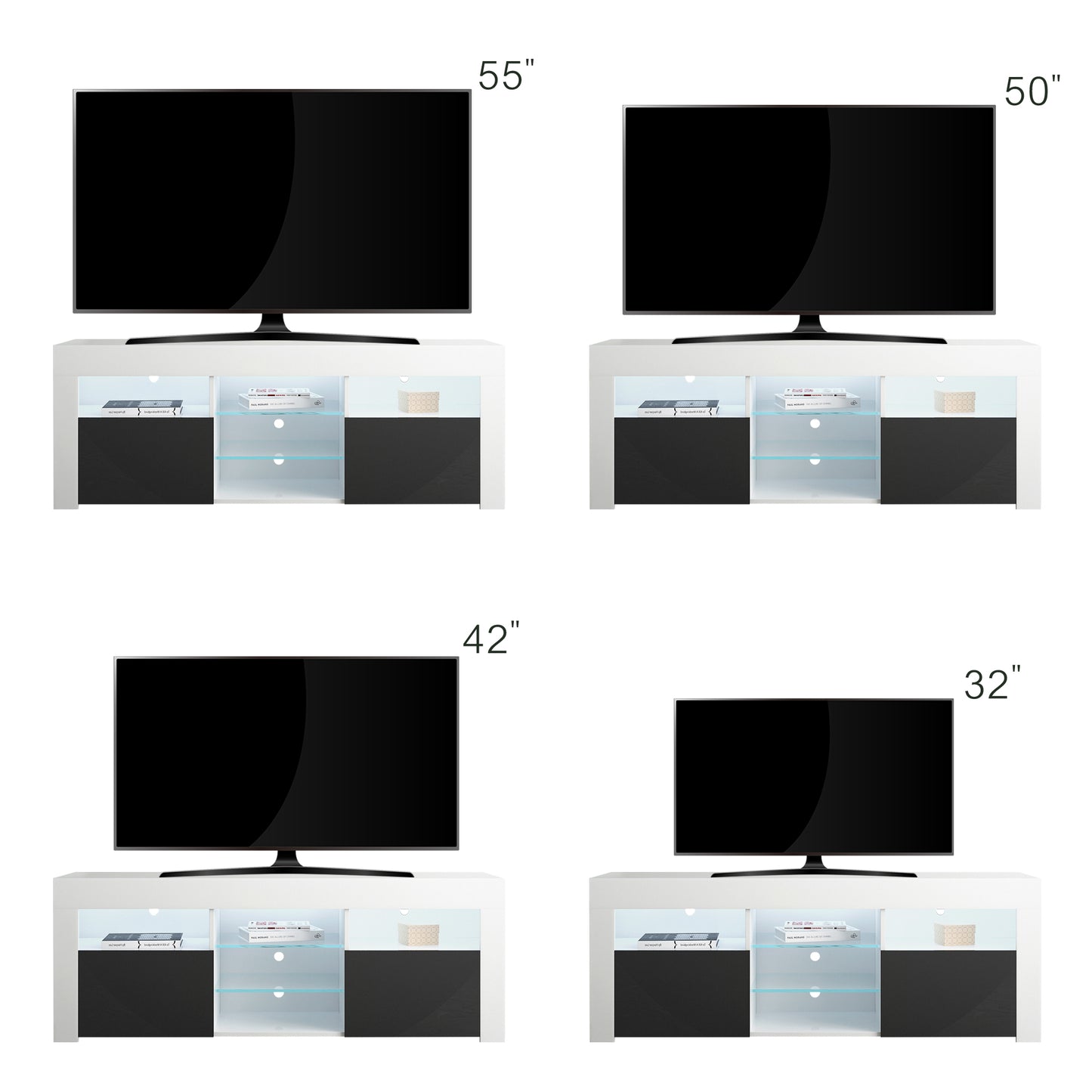 SYNGAR White TV Stand for 65 inch TV, Modern High Glossy TV Console Table Stand with 16 Colors LED Lights, Living Room TV Table Stand Buffet Cabinet with Storage, 58"L×14" W×21"H