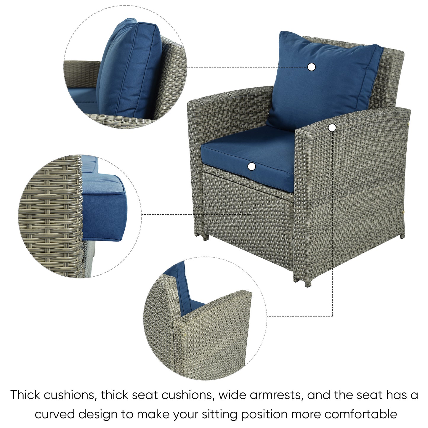 SYNGAR Outdoor Furniture Set, 5 Pieces Patio PE Rattan Wicker Furniture Sofa Set Outdoor Indoor Furniture Set for Backyard Lawn Garden Deck, Blue