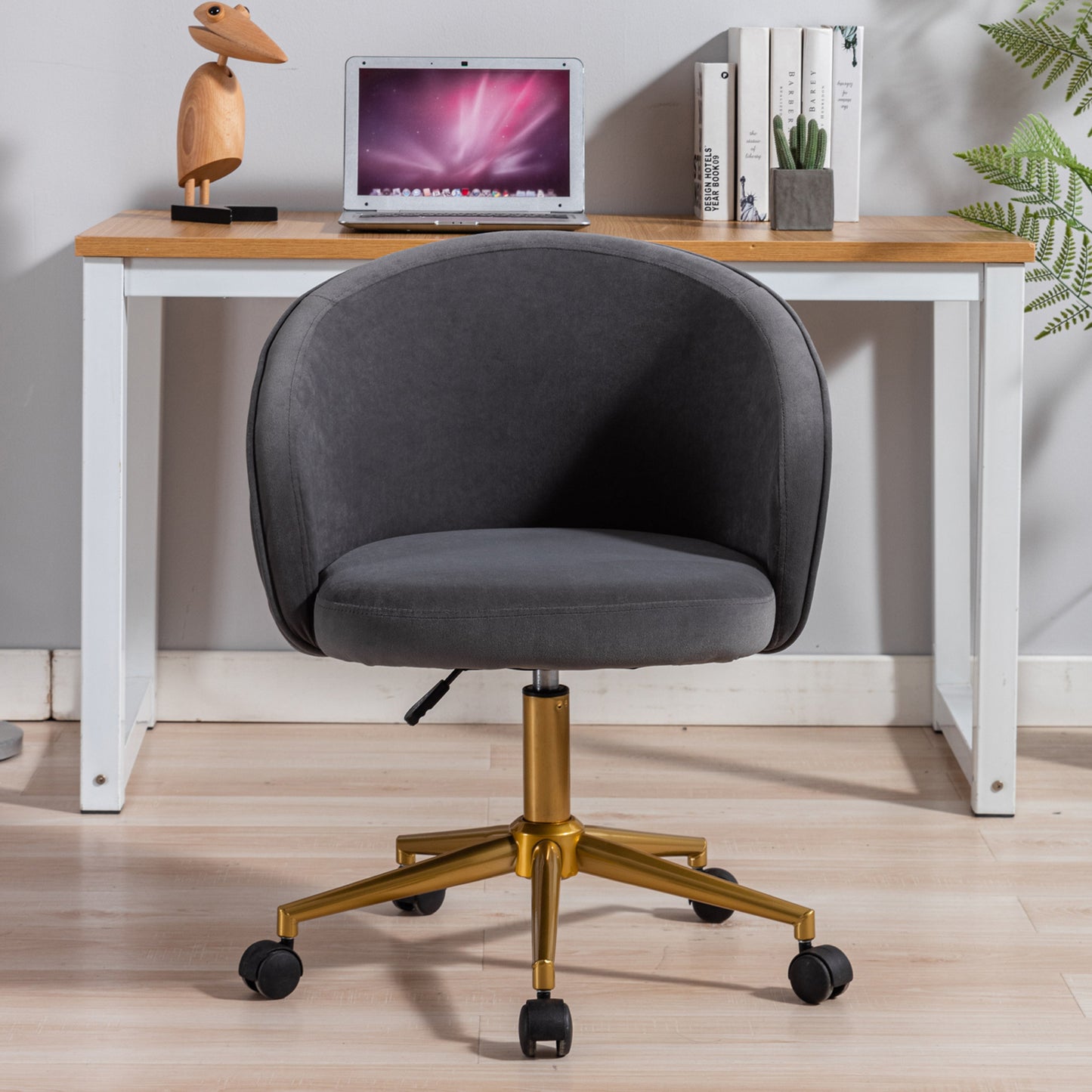 Home Office Desk Chairs, Computer Desk Chair Modern Leisure Chair Velvet Upholstered Chair with Adjustable Height, Comfortable Swivel Rolling Chair for Office Study Bedroom Living Room, Yellow