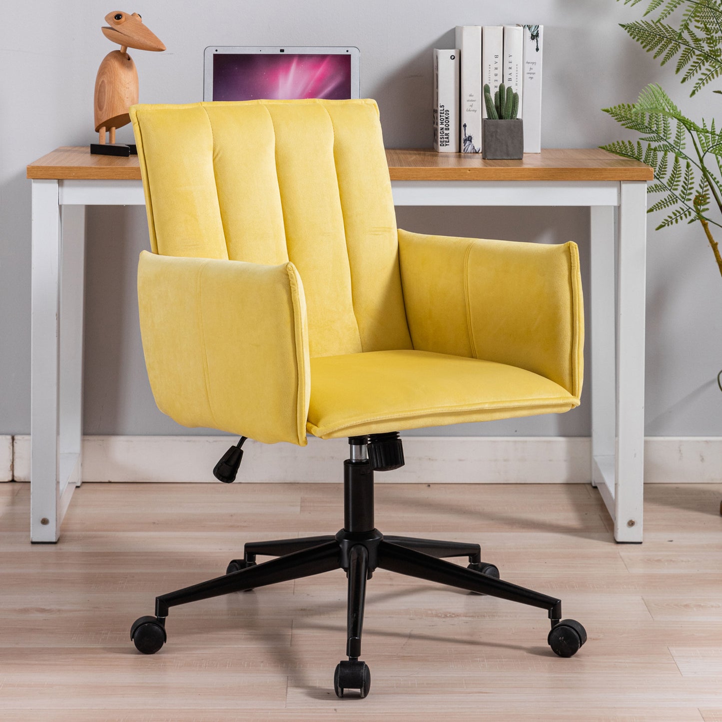 SYNGAR Office Desk Chair with Adjustable Height, Modern Arms Chair Office Chair Mid Back Soft Velvet Swivel Computer Home Task Chairs Ergonomic Executive Chair with Armrests, Gray