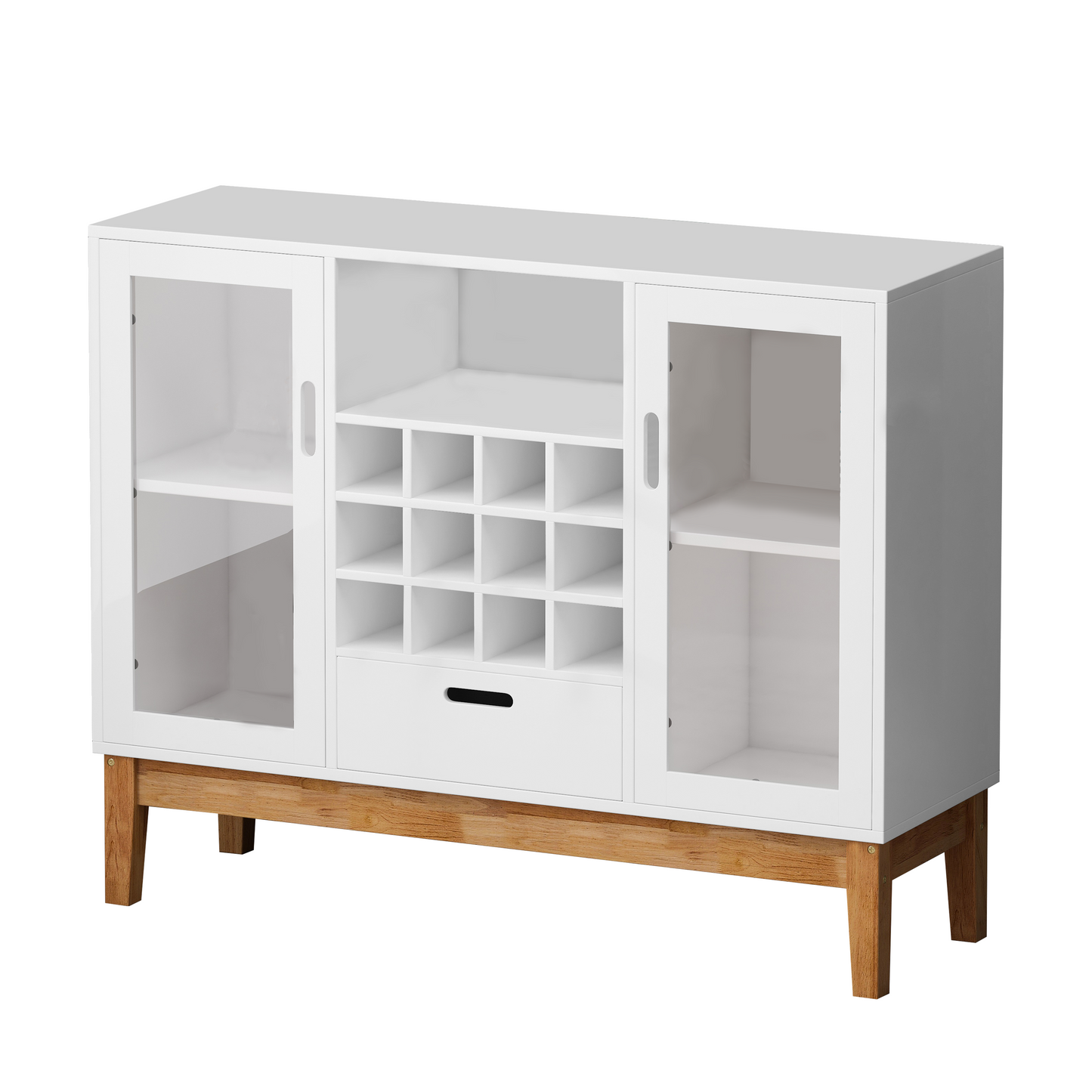 SYNGAR White Buffet Cabinet, Wood Sideboard Storage Cabinet with drawers and wine shelf for Living Room Dining Room Kitchen