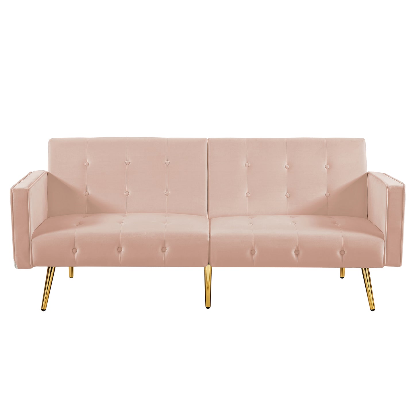 SYNGAR Futon Sofa Bed, Mid Century Velvet Fabric Futon Sofa with Wood Legs, Convertible Daybed with 3 Adjustable Positions, Couches and Sofas, Modern Stylish Sleeper Sofa Bed for Living Room, Blue