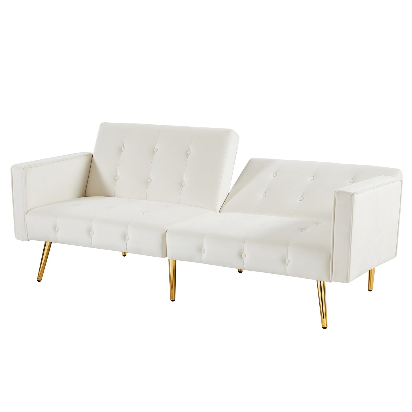 SYNGAR Couches for Living Room, Velvet Upholstered Convertible Sofa Bed with Armrests, Metal Legs, Adjustable Backrest, Mid Century Futon Sofa and Couch for Home Apartment Living Room, Pink