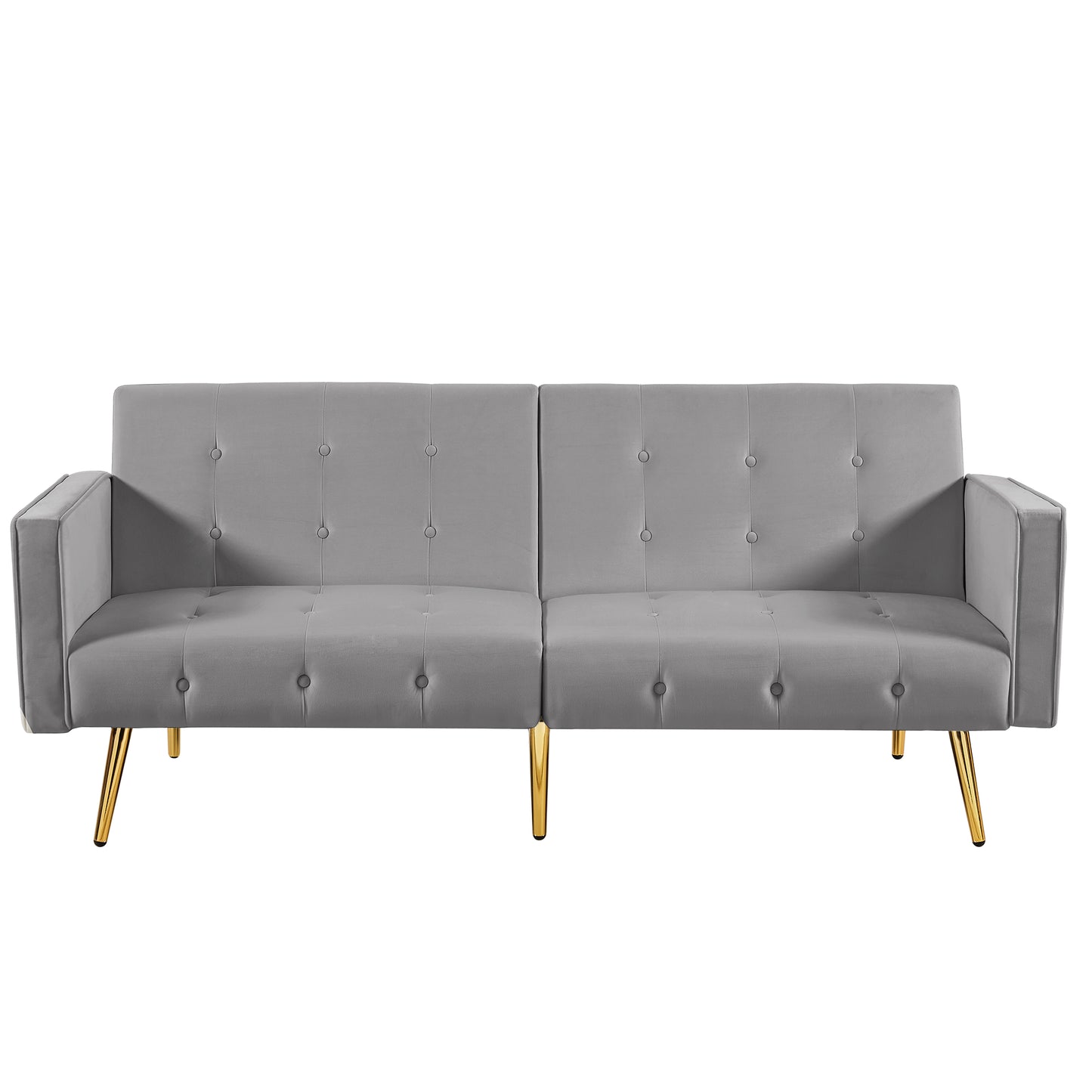 SYNGAR Couches for Living Room, Velvet Upholstered Convertible Sofa Bed with Armrests, Metal Legs, Adjustable Backrest, Mid Century Futon Sofa and Couch for Home Apartment Living Room, Pink