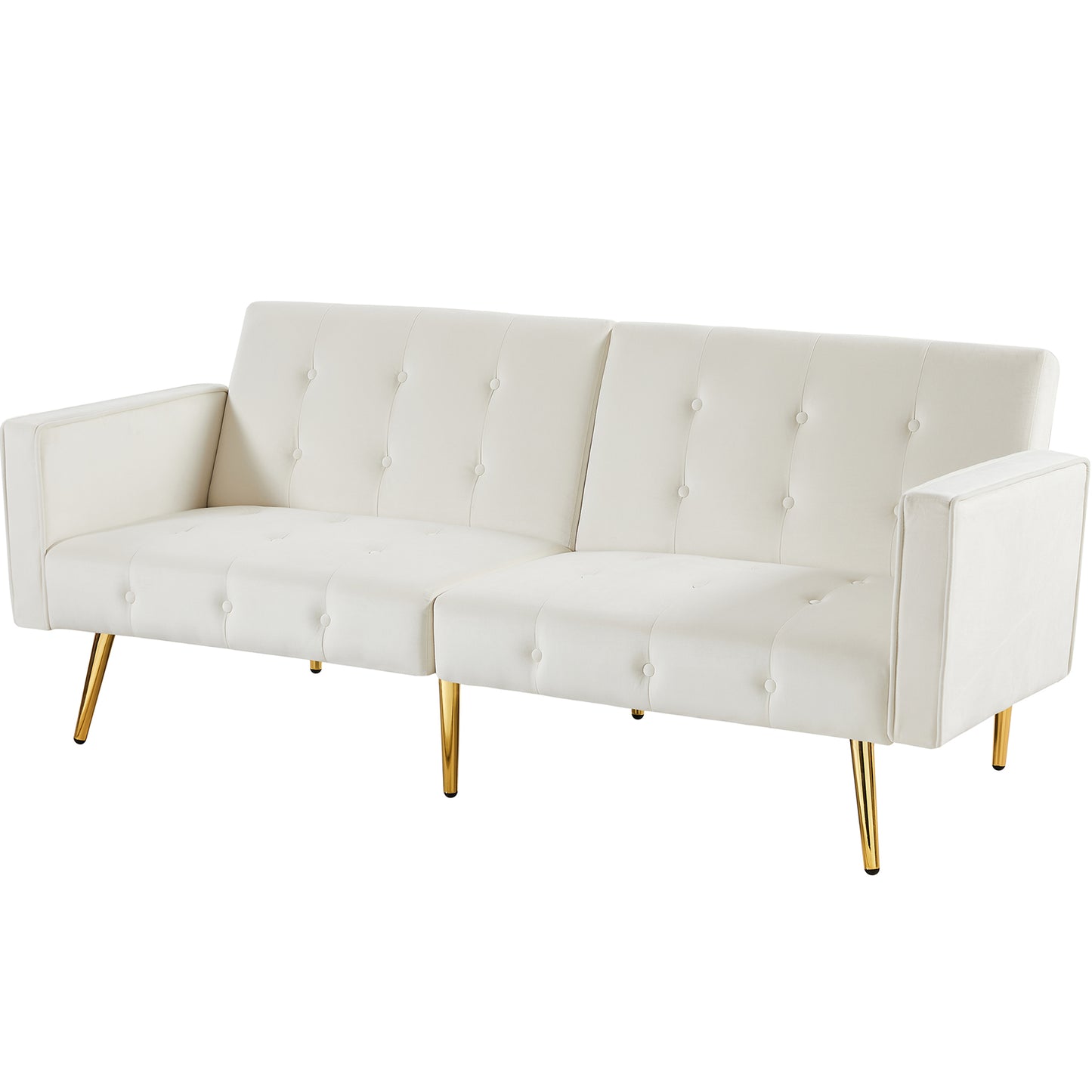 SYNGAR Couches for Living Room, Velvet Upholstered Convertible Sofa Bed with Armrests, Metal Legs, Adjustable Backrest, Mid Century Futon Sofa and Couch for Home Apartment Living Room, Pink