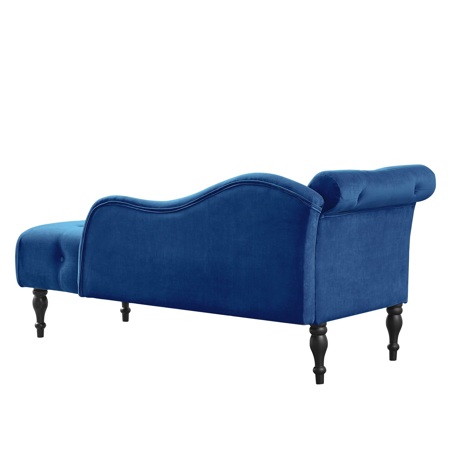 SYNGAR Tufted Upholstered Velvet Rolled Arm Chaise Lounges Indoor Chair, Right Arm Facing Chaise Lounge with Pillow, Nailhead Trim and Solid Wood Legs for Living Room Bedroom Office, Blue