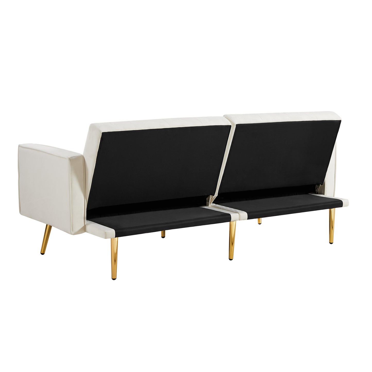 SYNGAR Couches for Living Room, Velvet Upholstered Convertible Sofa Bed with Armrests, Metal Legs, Adjustable Backrest, Mid Century Futon Sofa and Couch for Home Apartment Living Room, Pink