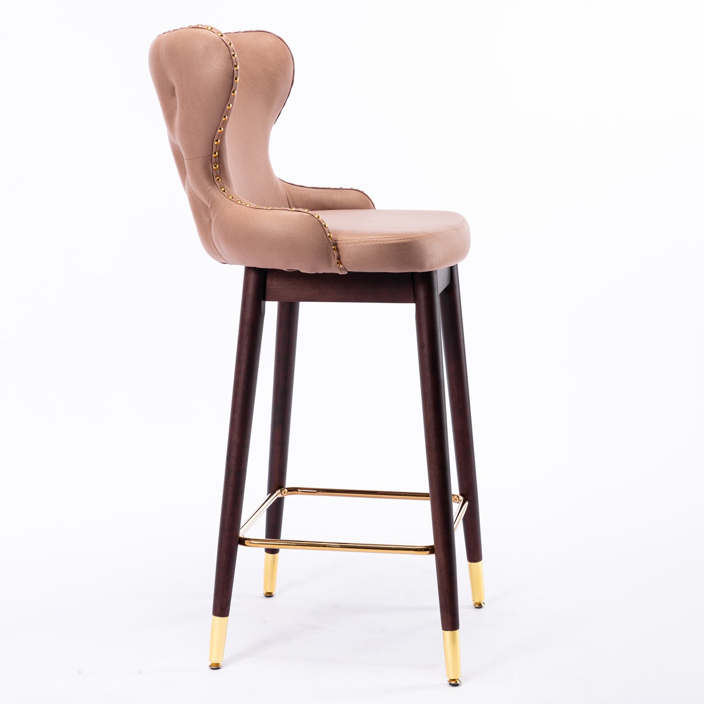 SYNGAR Modern Bar Chairs Set of 2, Contemporary Fabric Faux Leather Bar Stools Tool, Counter Stools with Tufted Nailheads and Wood Legs, High End Style Bar Chairs, khaki