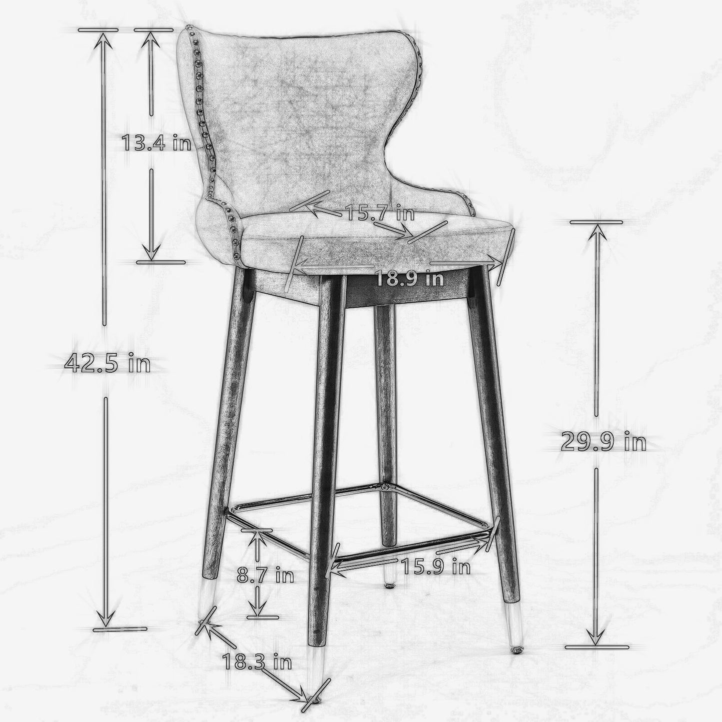 SYNGAR Modern Bar Chairs Set of 2, Contemporary Fabric Faux Leather Bar Stools Tool, Counter Stools with Tufted Nailheads and Wood Legs, High End Style Bar Chairs, khaki