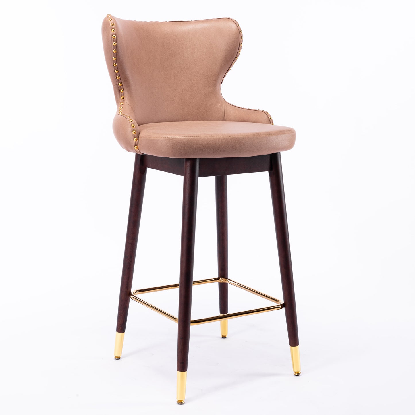 SYNGAR Modern Bar Chairs Set of 2, Contemporary Fabric Faux Leather Bar Stools Tool, Counter Stools with Tufted Nailheads and Wood Legs, High End Style Bar Chairs, khaki