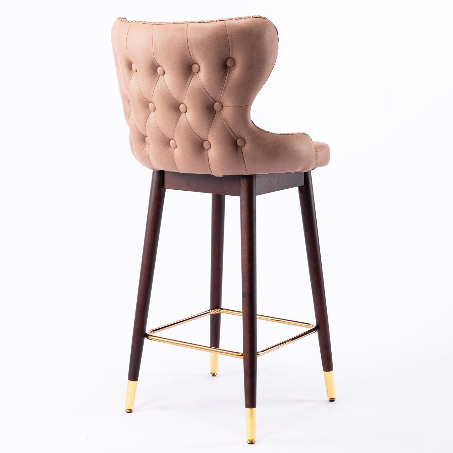SYNGAR Modern Bar Chairs Set of 2, Contemporary Fabric Faux Leather Bar Stools Tool, Counter Stools with Tufted Nailheads and Wood Legs, High End Style Bar Chairs, khaki